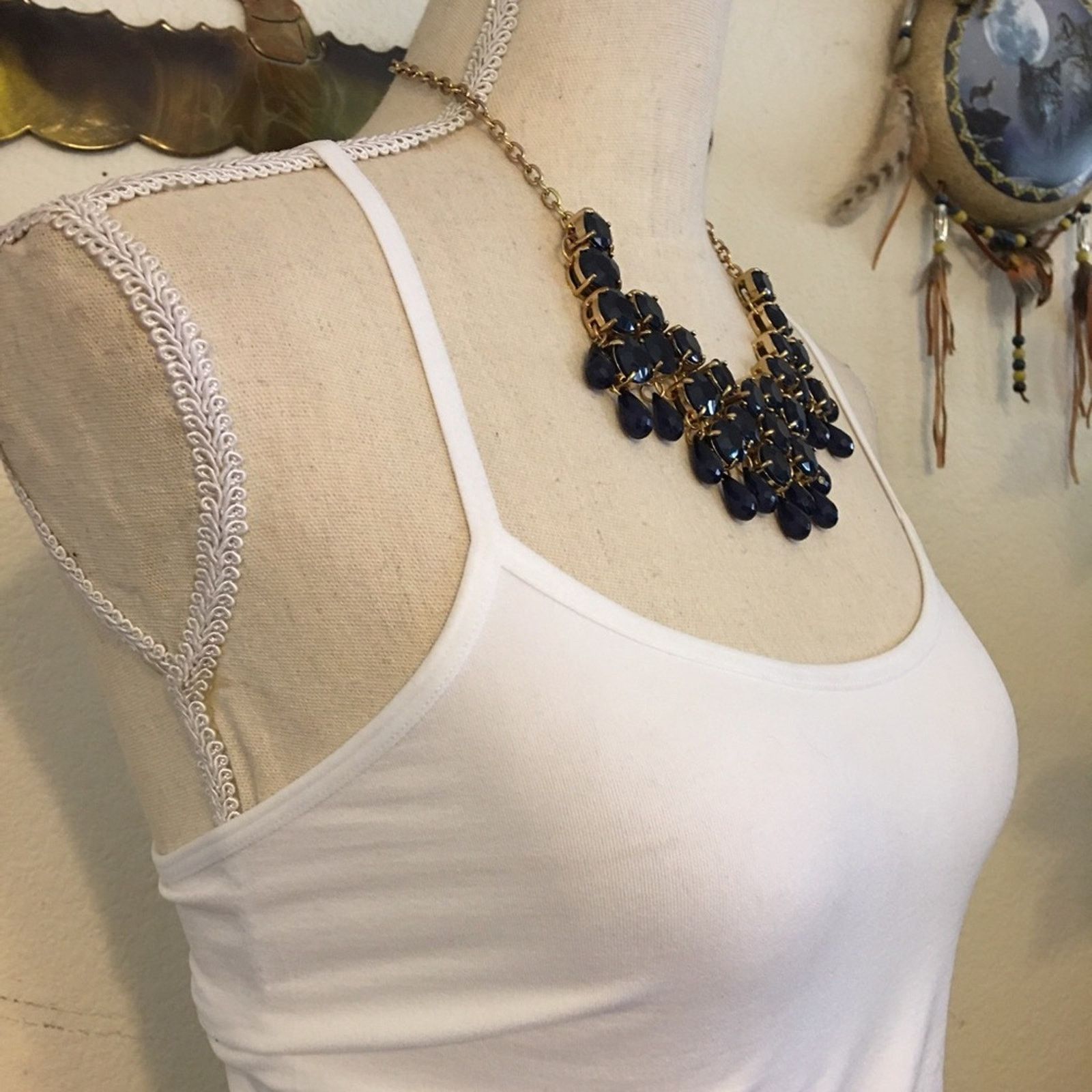 Jewelry Faceted dark navy stone gold tone chain necklace Size ONE SIZE - 3 Thumbnail