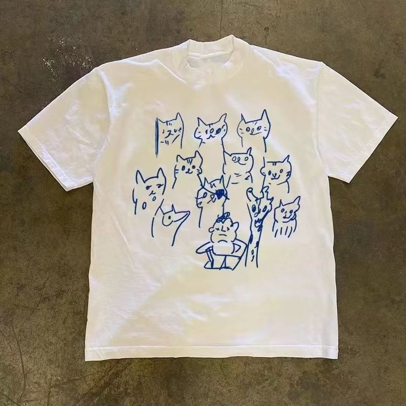 Japanese Brand White casual retro cute cat print t-shirt Size US M / EU 48-50 / 2 - 1 Thumbnail