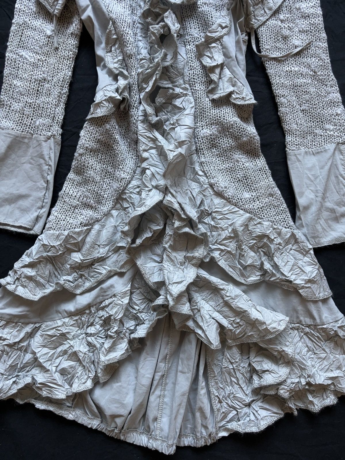 Vintage FRENCH MINI LACE RUFFLE MIXED LONG SLEEVE DRESS Size M / US 6-8 / IT 42-44 - 5 Thumbnail
