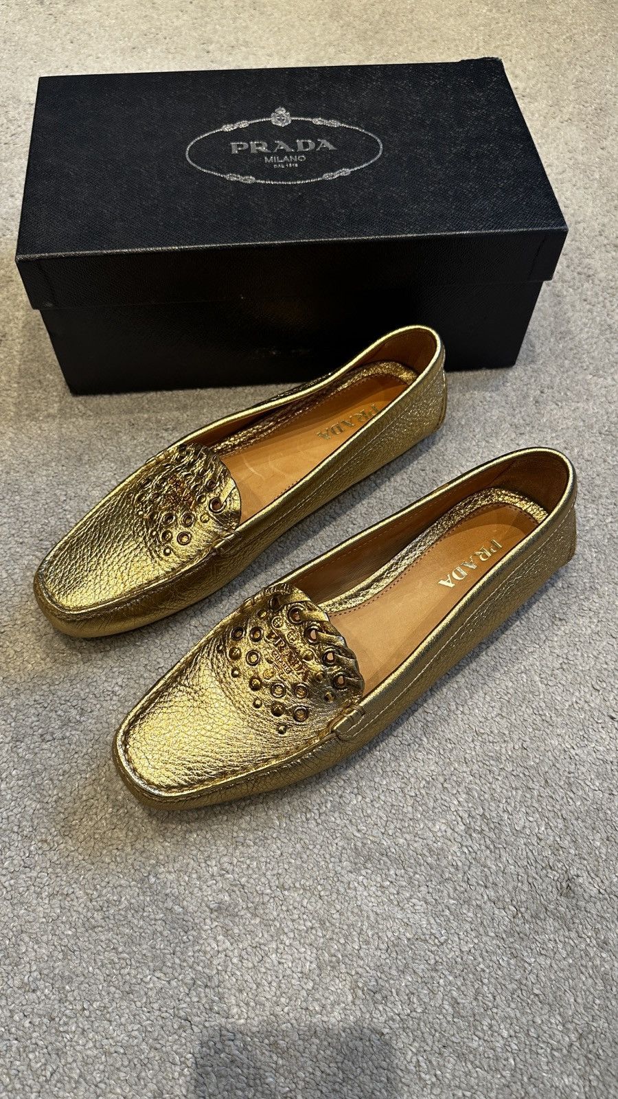 Prada Gold Leather Prada Loafers Size US 10 / IT 40 - 1 Thumbnail