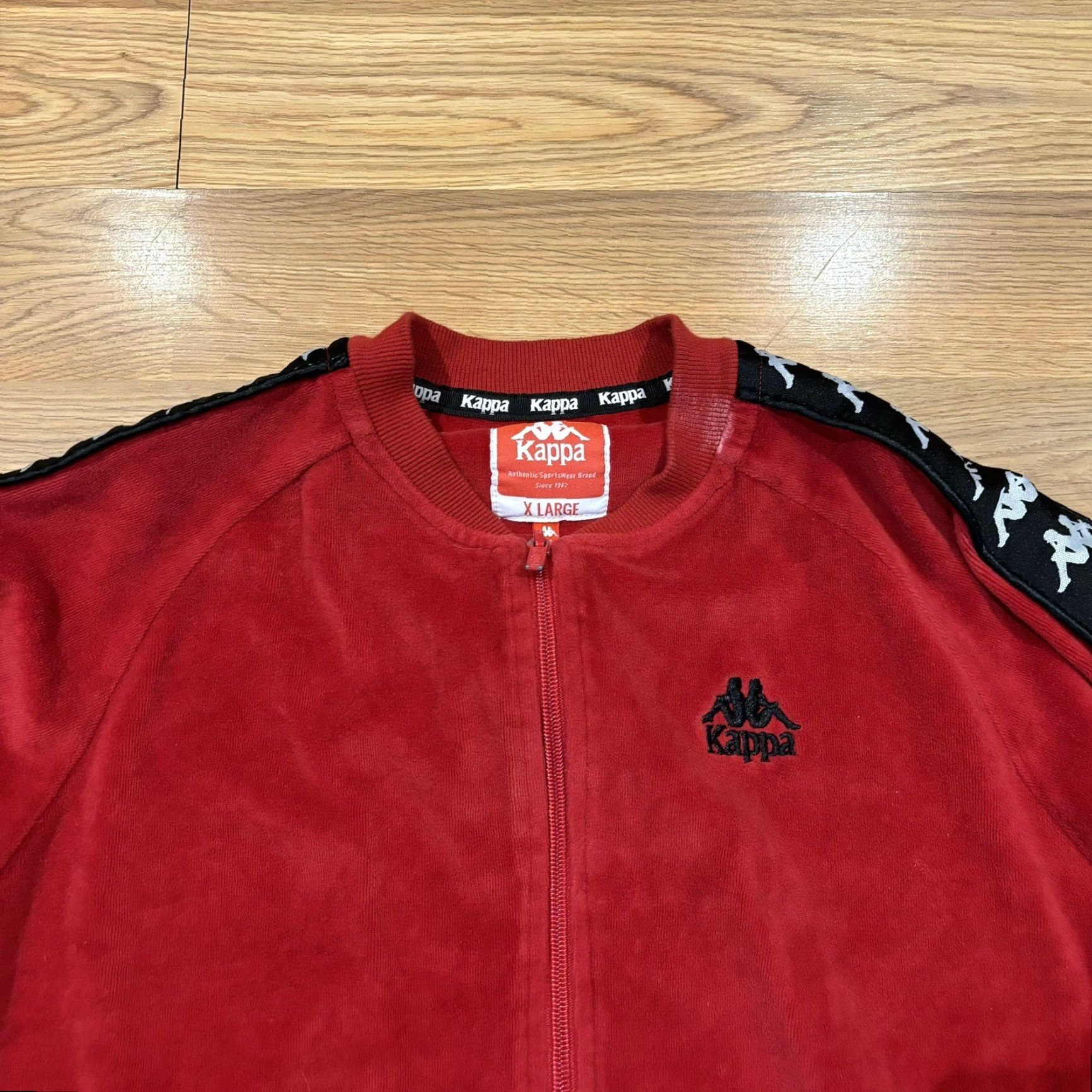 Kappa Kappa Taped Sleeves Red Velour Tracksuit Track Jacket Unisex Size Medium Size M / US 6-8 / IT 42-44 - 6 Thumbnail
