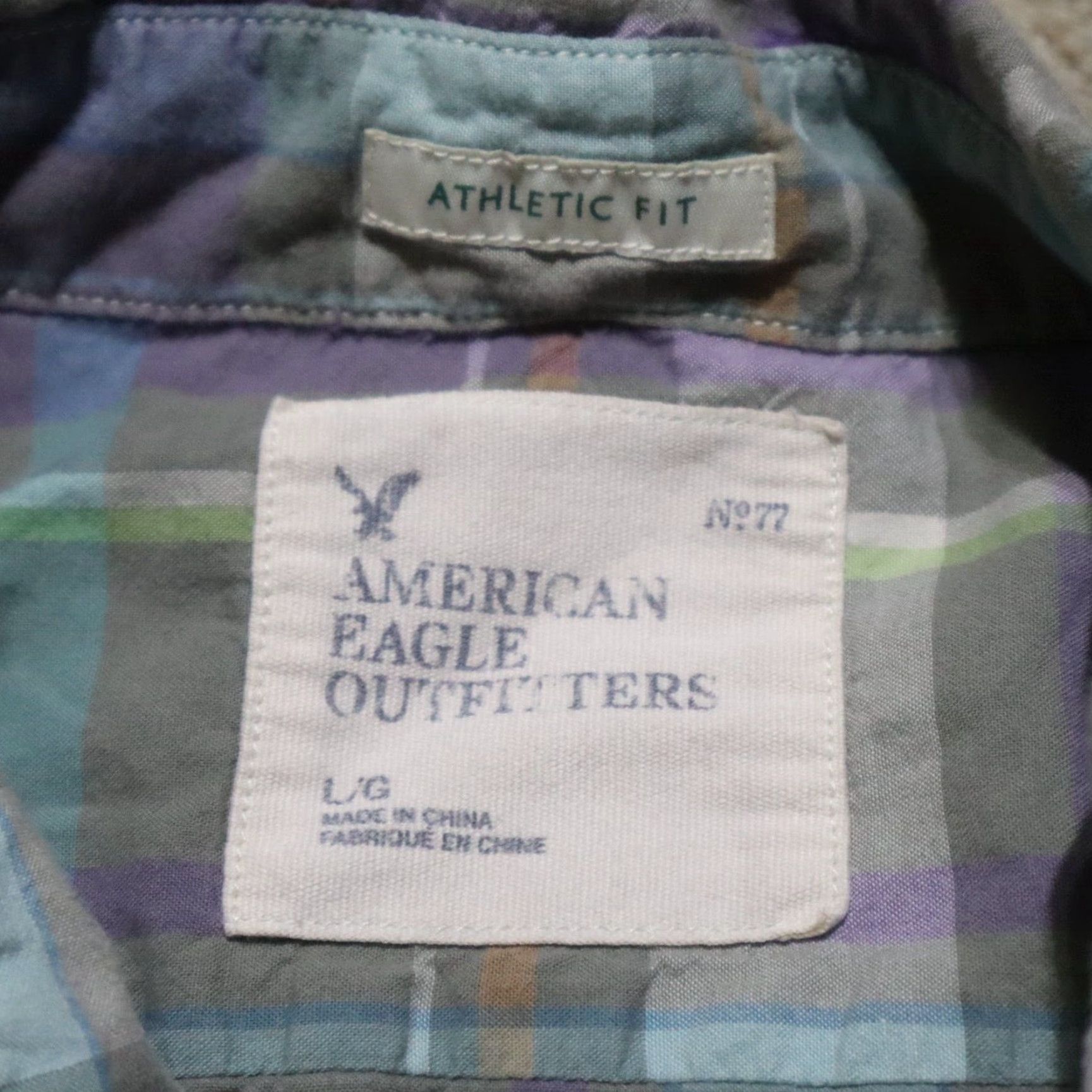 American Eagle Outfitters VINTAGE American Eagle Outfitters Shirt Men L Blue Plaid Button-Up Long Sleeve Wide Collar 90s Theme History Decade Mens Size US L / EU 52-54 / 3 - 3 Thumbnail