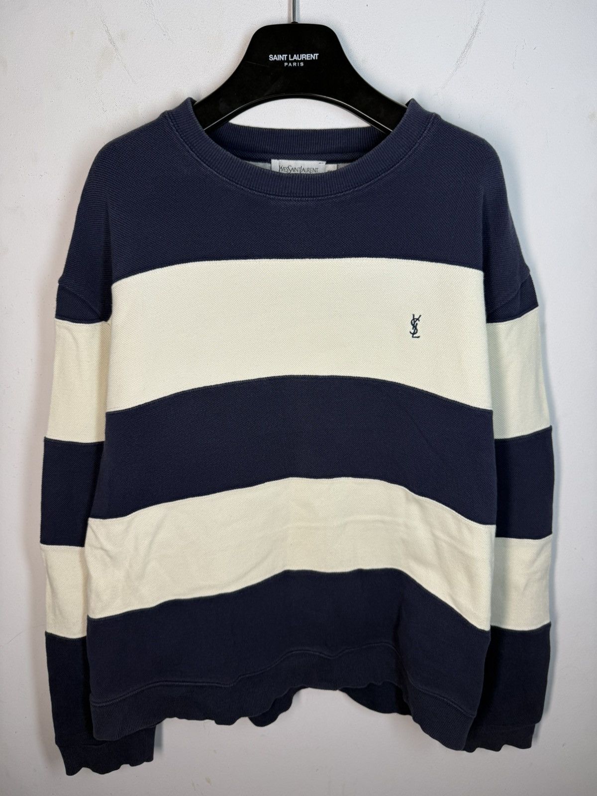 Yves Saint Laurent Pique YSL Crewneck Navy/White Striped YSL Sweatshirt Size US XXL / EU 58 / 5 - 2 Thumbnail