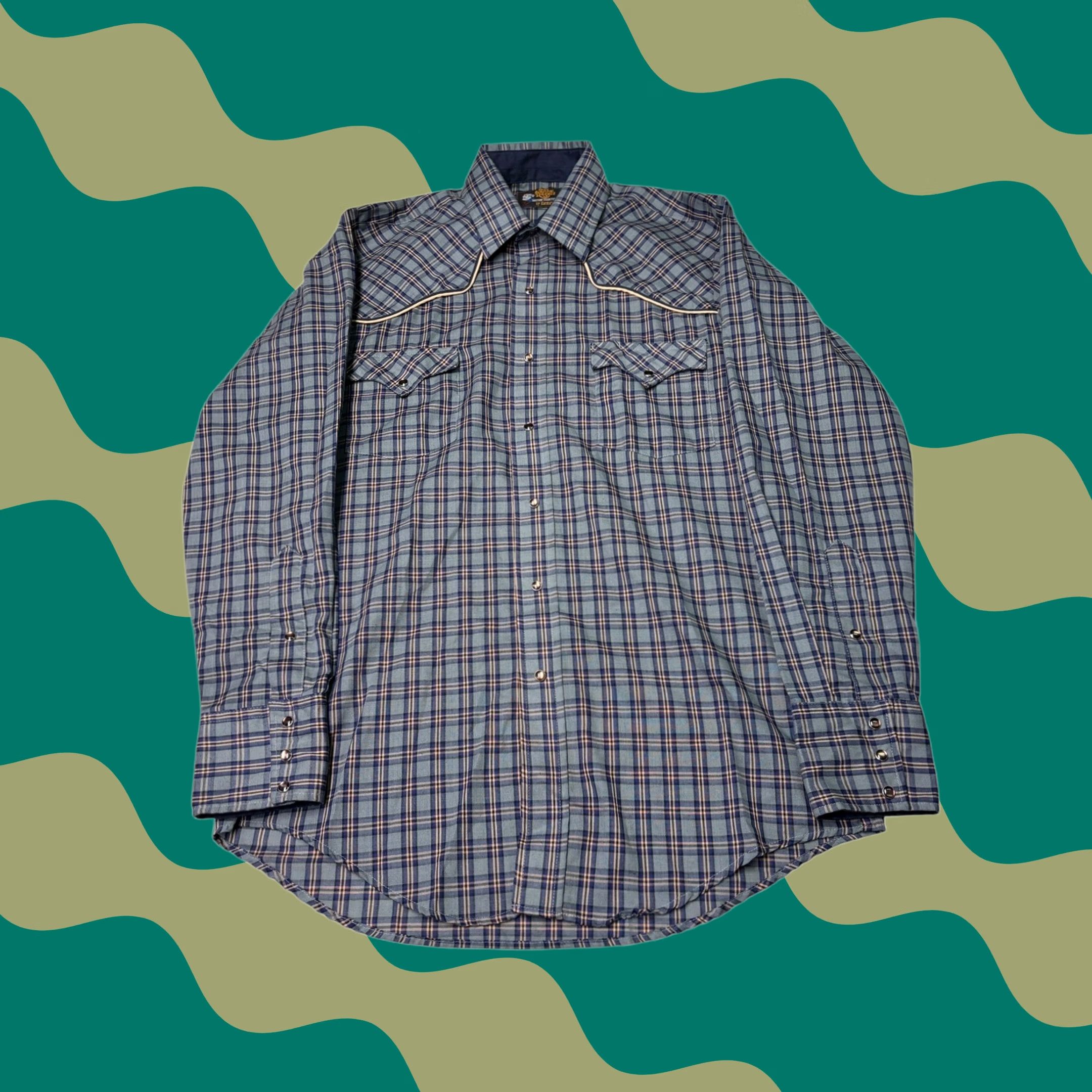 Vintage Kenny Rogers Western Collection by Karman Plaid Snap Front Mens 15.5 34 Made USA Shirt Long Sleeve Blue Plaid Cowboy Shirt Mens Size US M / EU 48-50 / 2 - 1 Thumbnail