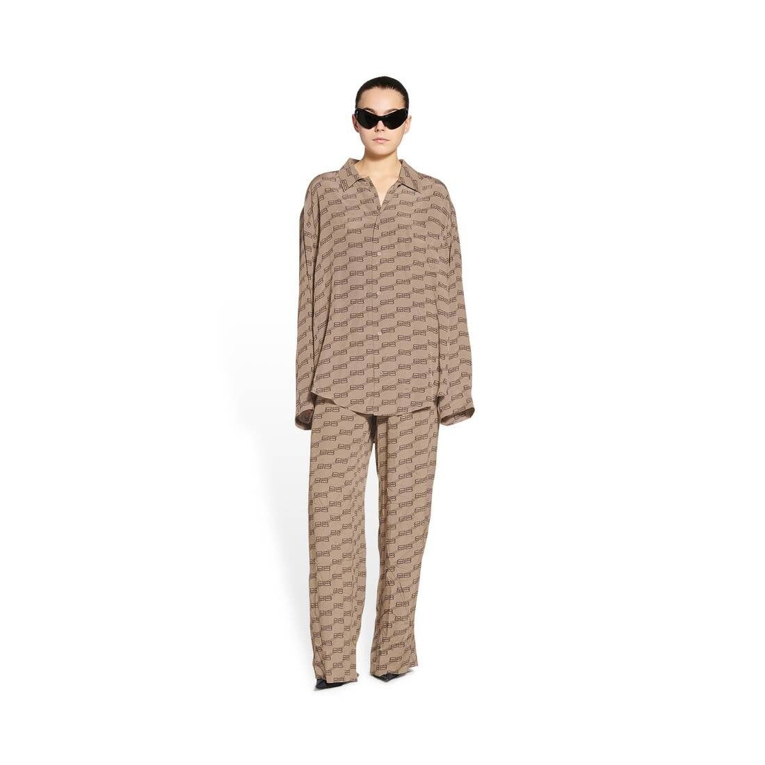 Balenciaga o1mt1gz0325 BB Monogram Minimal Shirt in Beige/Brown Size M / US 6-8 / IT 42-44 - 3 Thumbnail