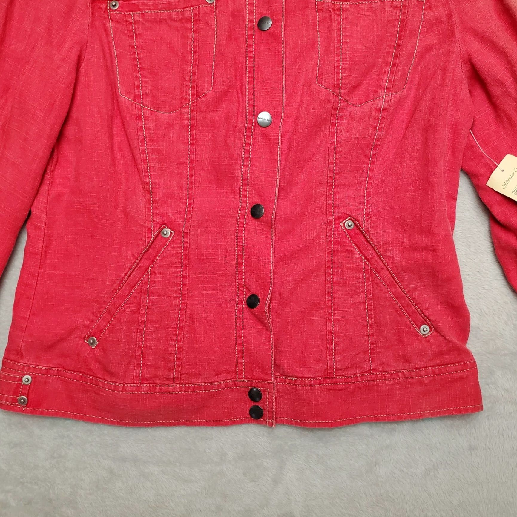 Coldwater Creek Coldwater Creek Jacket Womens 10 Red Linen Blend Sun Faded Long Sleeve Casual Shirt, Women, 1960s USA Theme Size L / US 10 / IT 46 - 3 Thumbnail