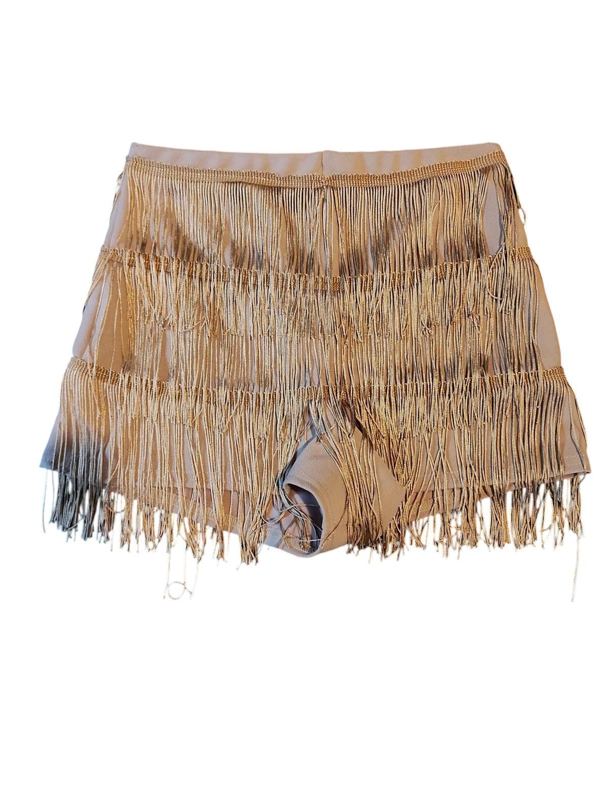 Designer PrettyLittleThing Beige Fringe Layered Shorts Size 28" / US 6 / IT 42 - 3 Thumbnail