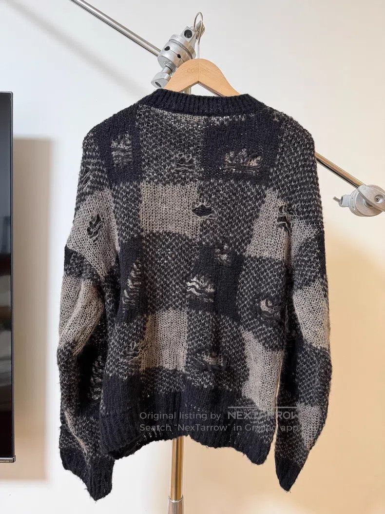 Our Legacy Our Legacy Black gray checkered damaged sweater Size US M / EU 48-50 / 2 - 5 Thumbnail