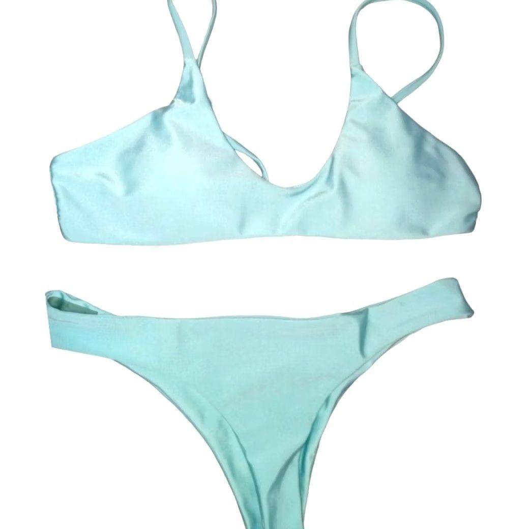 Vintage Cupshe Aqua Blue Bikini Women M Two Piece Set Top Bottom Bust 14" Waist 14" Blue Size ONE SIZE - 3 Thumbnail
