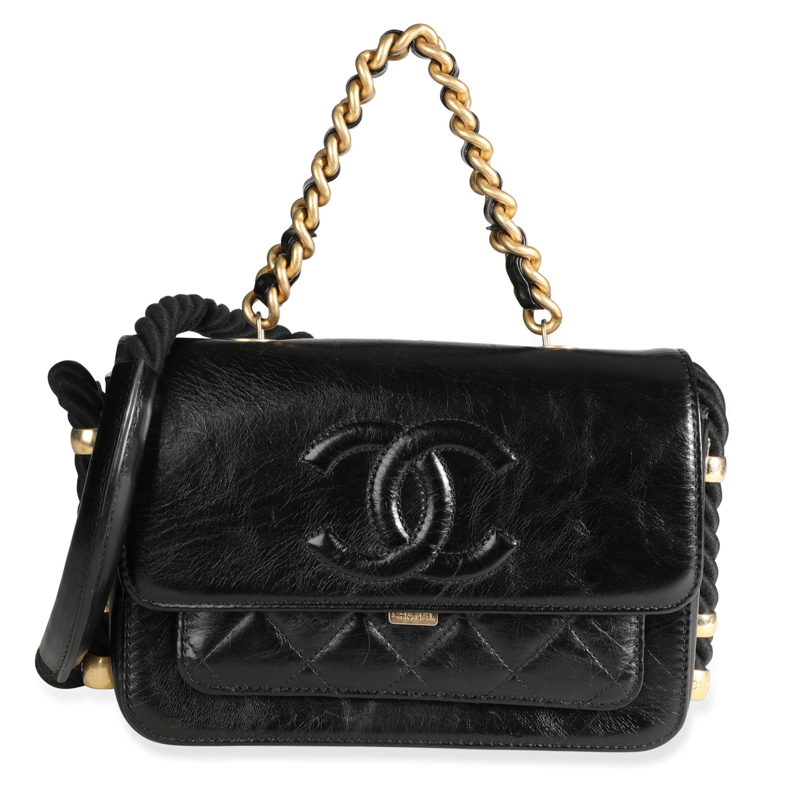 image of Chanel Black Crinkled Calfskin En Vogue Rope Flap Bag, Women's