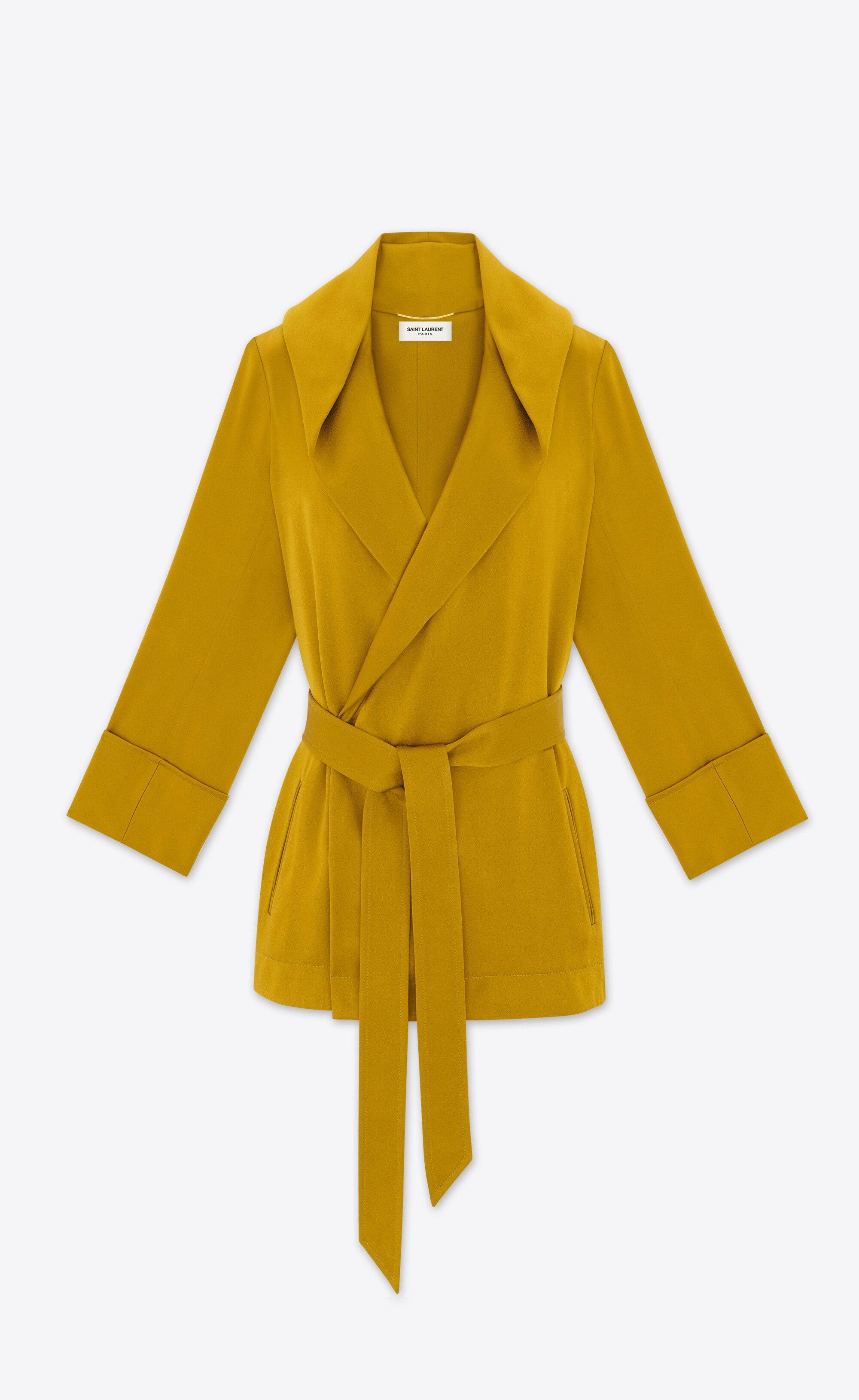 Saint Laurent Paris o1bcso1str1224 Hooded Jacket In Crepe Satin In Yellow Size XS / US 0-2 / IT 36-38 - 1 Thumbnail
