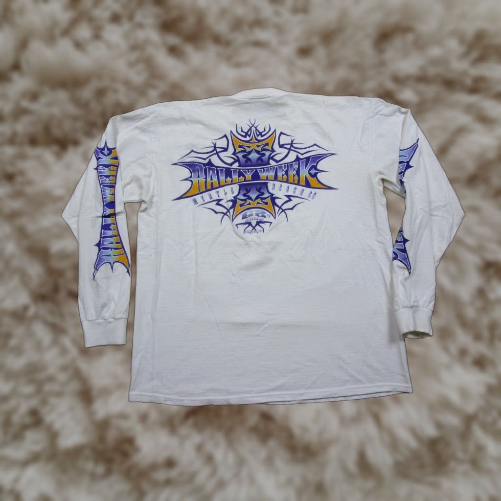 VINTAGE Y2K Long Sleeve T Shirt 2002 Bike Week Rally Myrtle Beach L White All Sport Shirt