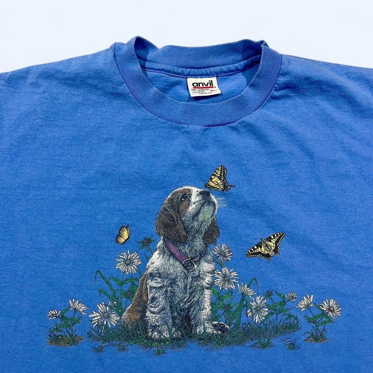 Anvil × Vintage Vintage 90’s Puppy & Butterfly Cute T-Shirt Size US XL / EU 56 / 4 - 3 Thumbnail