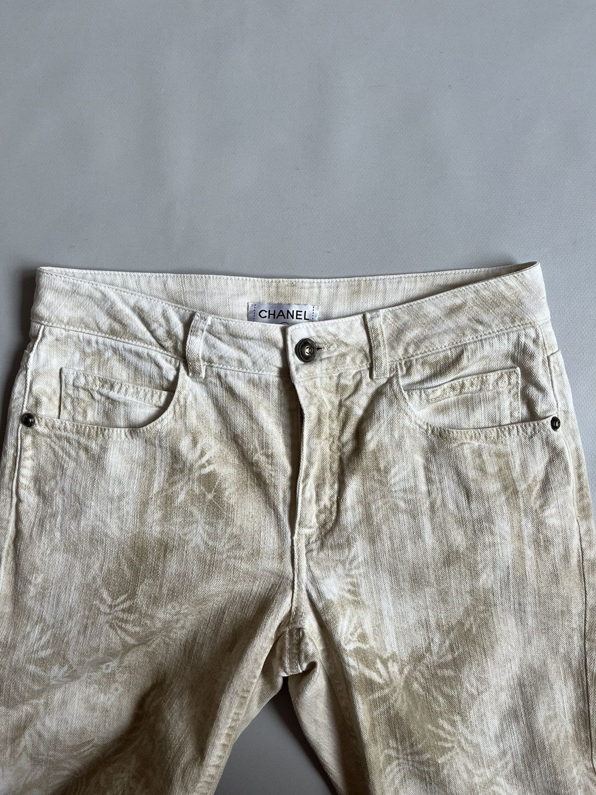 Chanel CHANEL Women Beige Botanical Floral Stripe Denim Pants Size 26" / US 2 / IT 38 - 2 Thumbnail