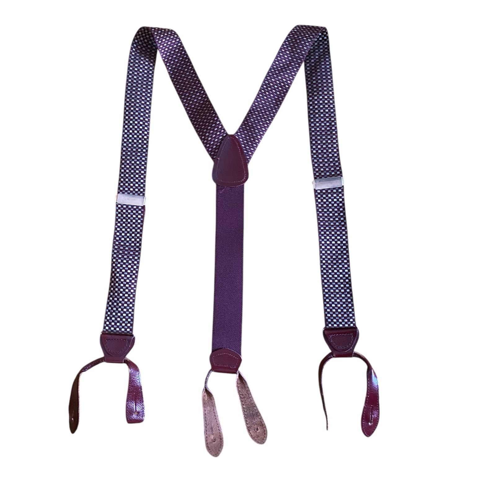 Vintage Vintage Suspenders Elastic Fabric Burgundy/Green adjustable Size ONE SIZE - 1 Thumbnail
