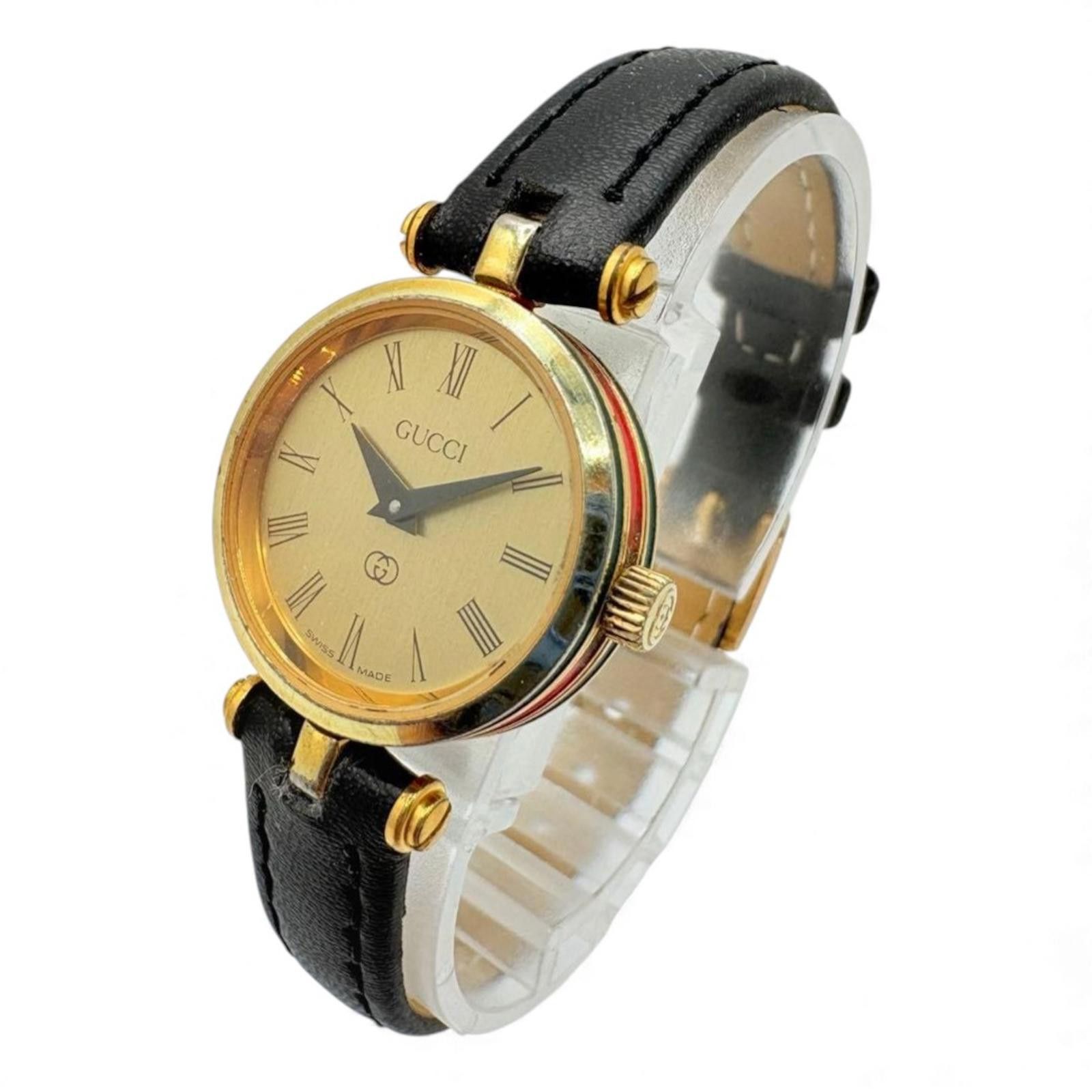 Gucci Gucci - Women Vintage Leather Strap Watch with Gold Size ONE SIZE - 1 Thumbnail