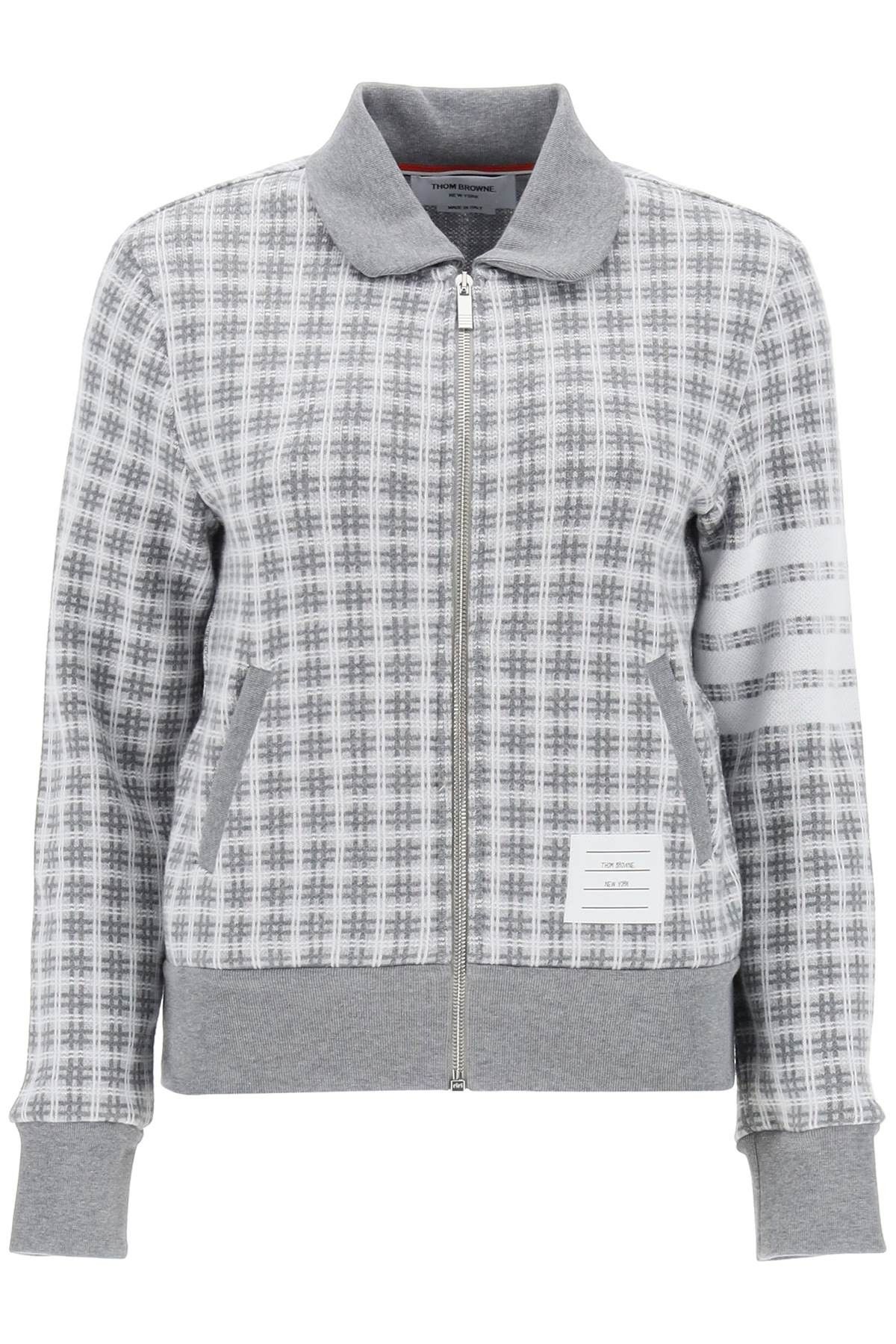 image of Thom Browne 4-Bar Sweatshirt In Check Knit in Lt Grey, Women's (Size XS)
