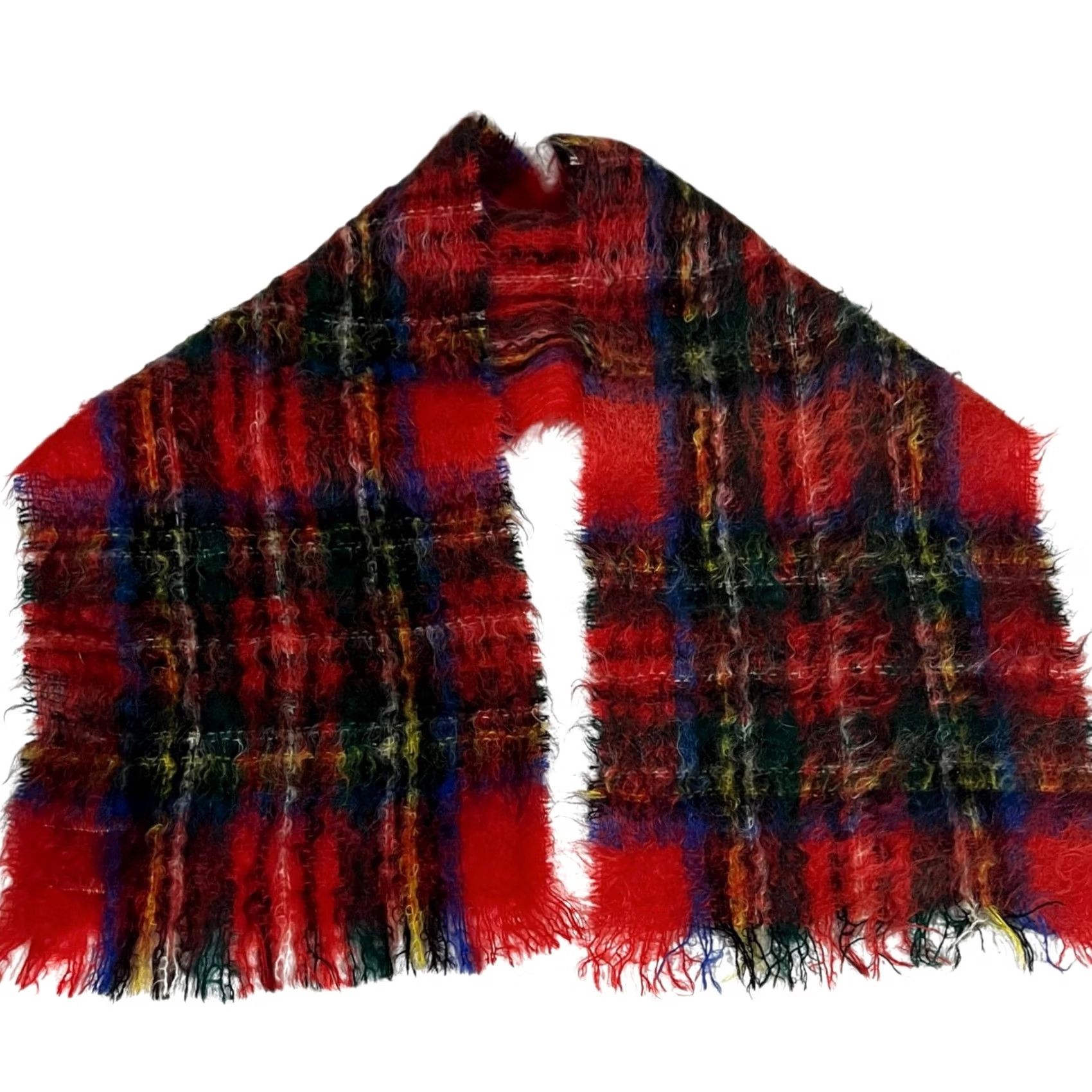 Vintage VINTAGE Yarrowvale Mohair Wool Scarf Woven in Scotland Red Green Plaid 48 X 10 In Mens Womens Size ONE SIZE - 2 Thumbnail