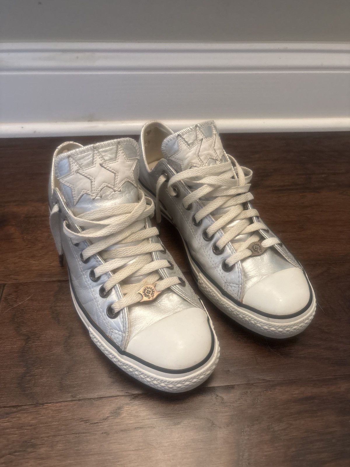 Chrome Hearts Chrome Hearts Converse Low Top Metallic Silver Sneakers Size US 10 / EU 43 - 1 Thumbnail