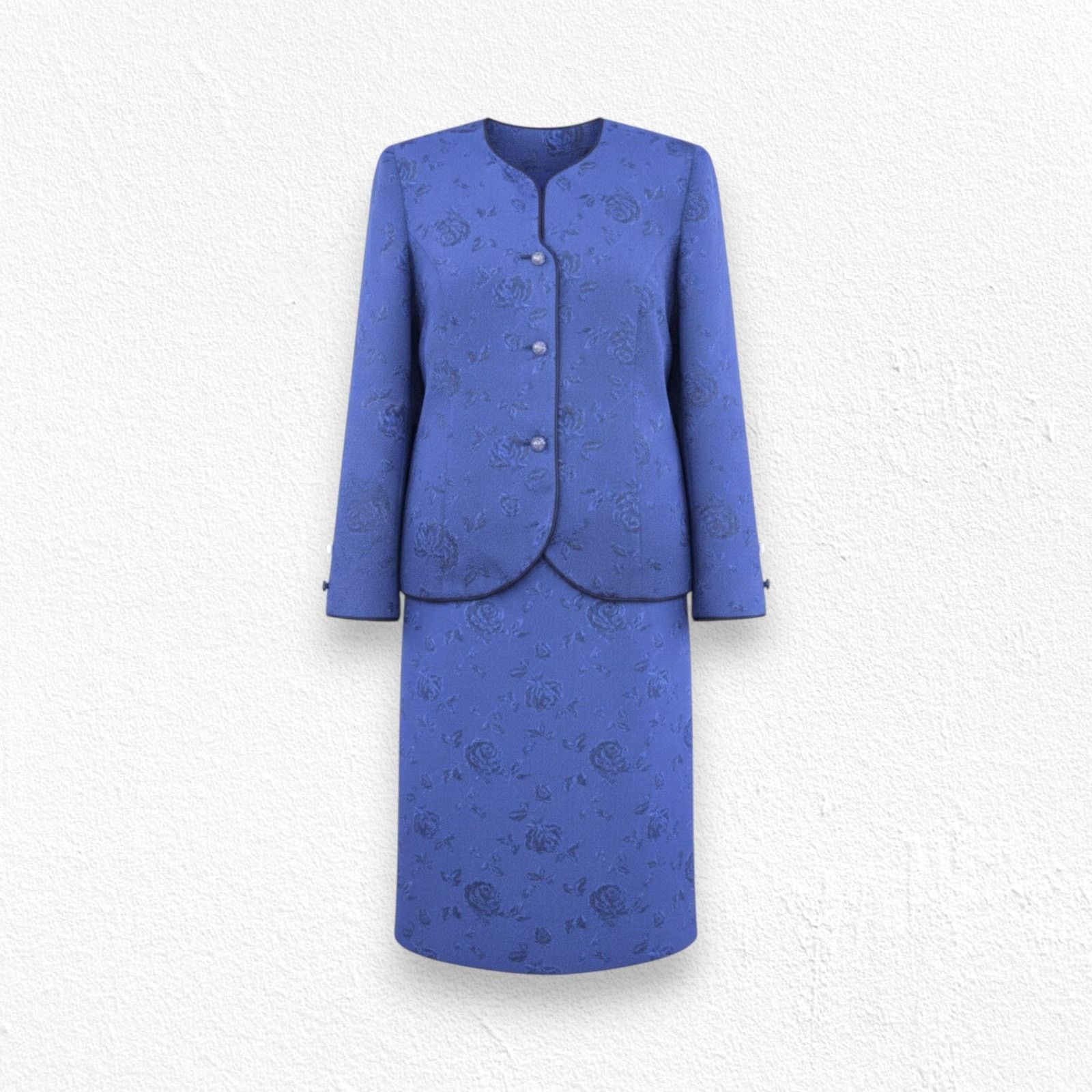Vintage 80s Royal Blue Jacquard Skirt Suit 12P Size 34" / US 12 / IT 48 - 1 Thumbnail