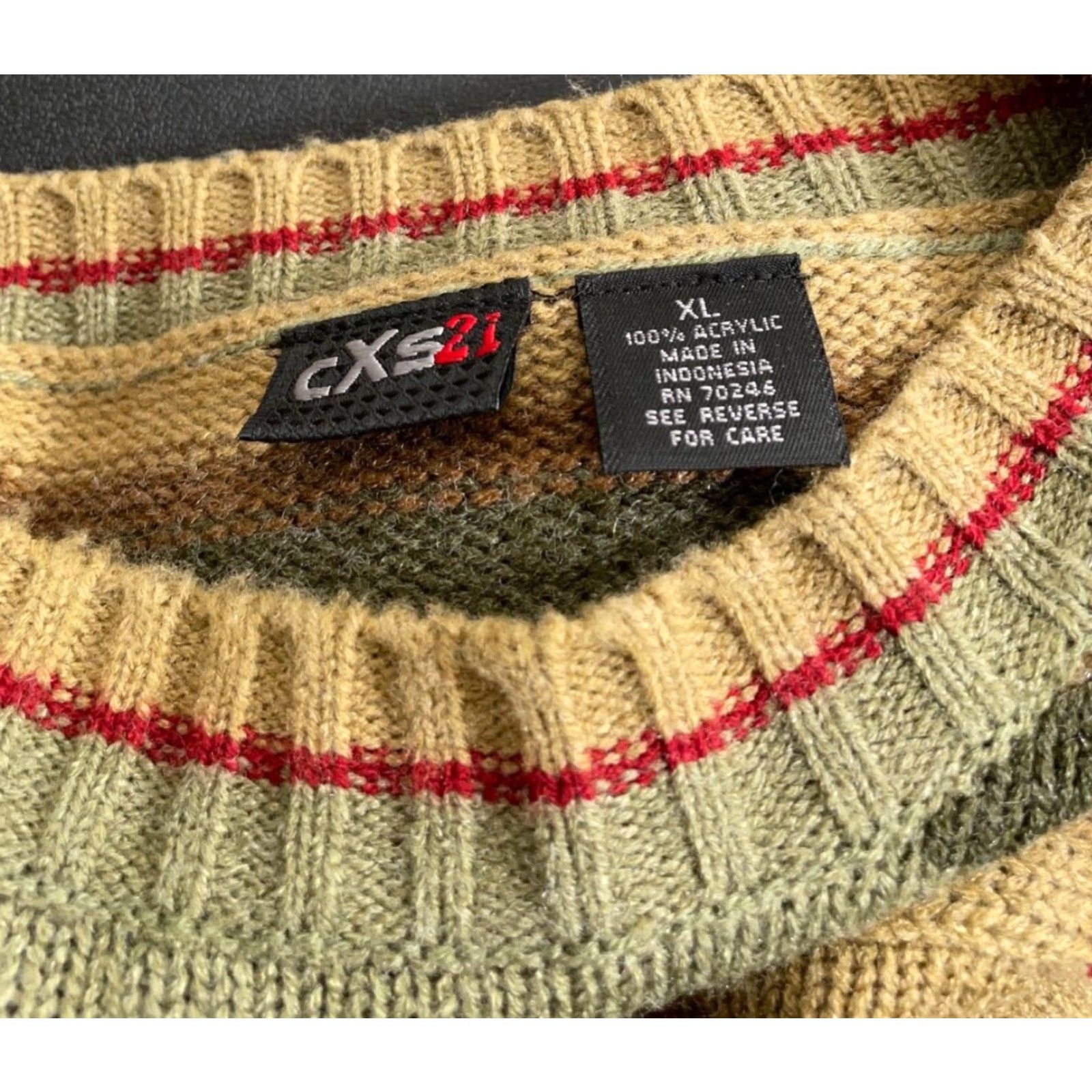 Vintage VINTAGE Y2K Striped Sweater Adult XL Beige Red Chunky-Knit Crewneck Hipster Mens Size US XL / EU 56 / 4 - 4 Thumbnail