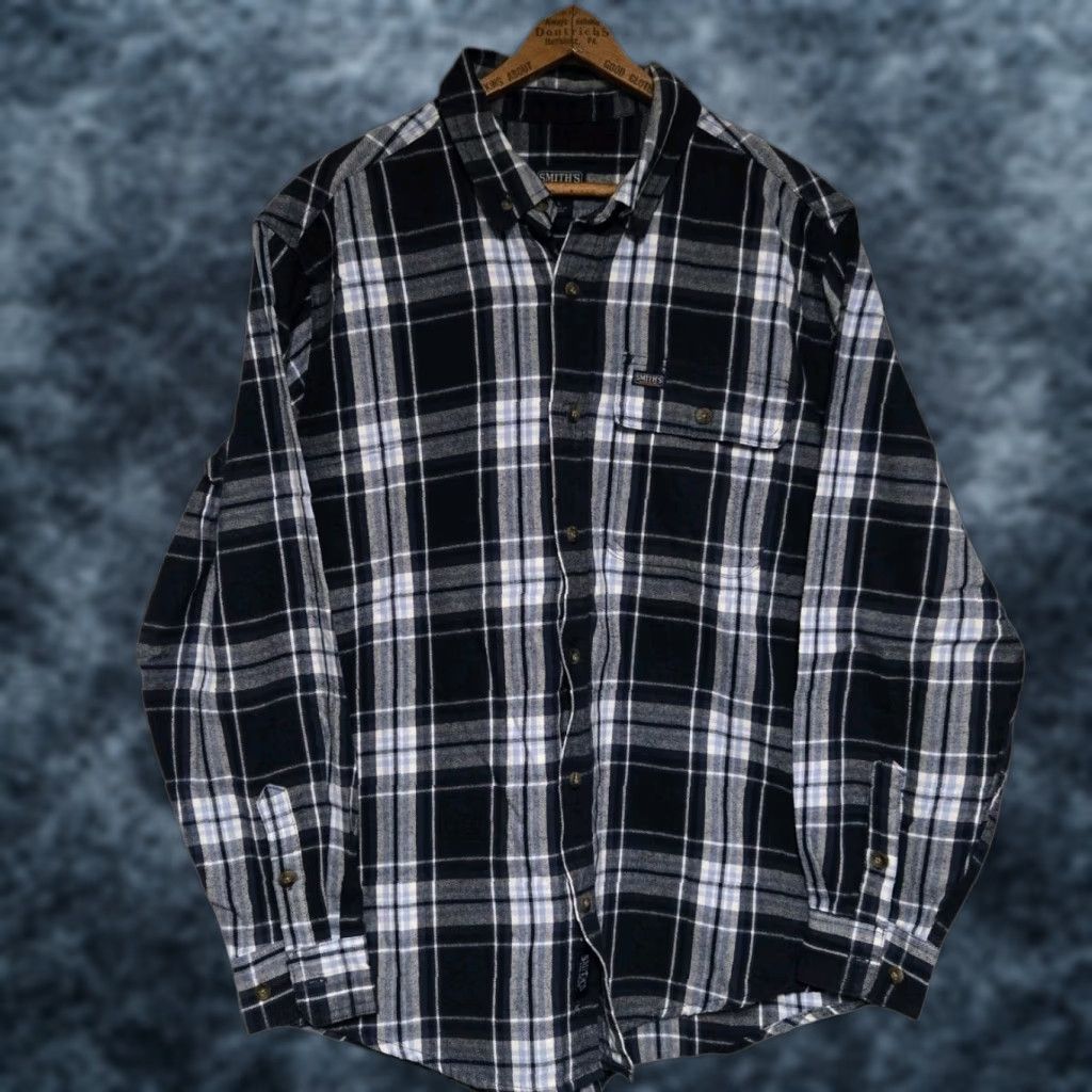 Vintage Smith's Workwear Mens Button-Up Shirt Plaid Flannel Blue Size L Size US L / EU 52-54 / 3 - 1 Thumbnail