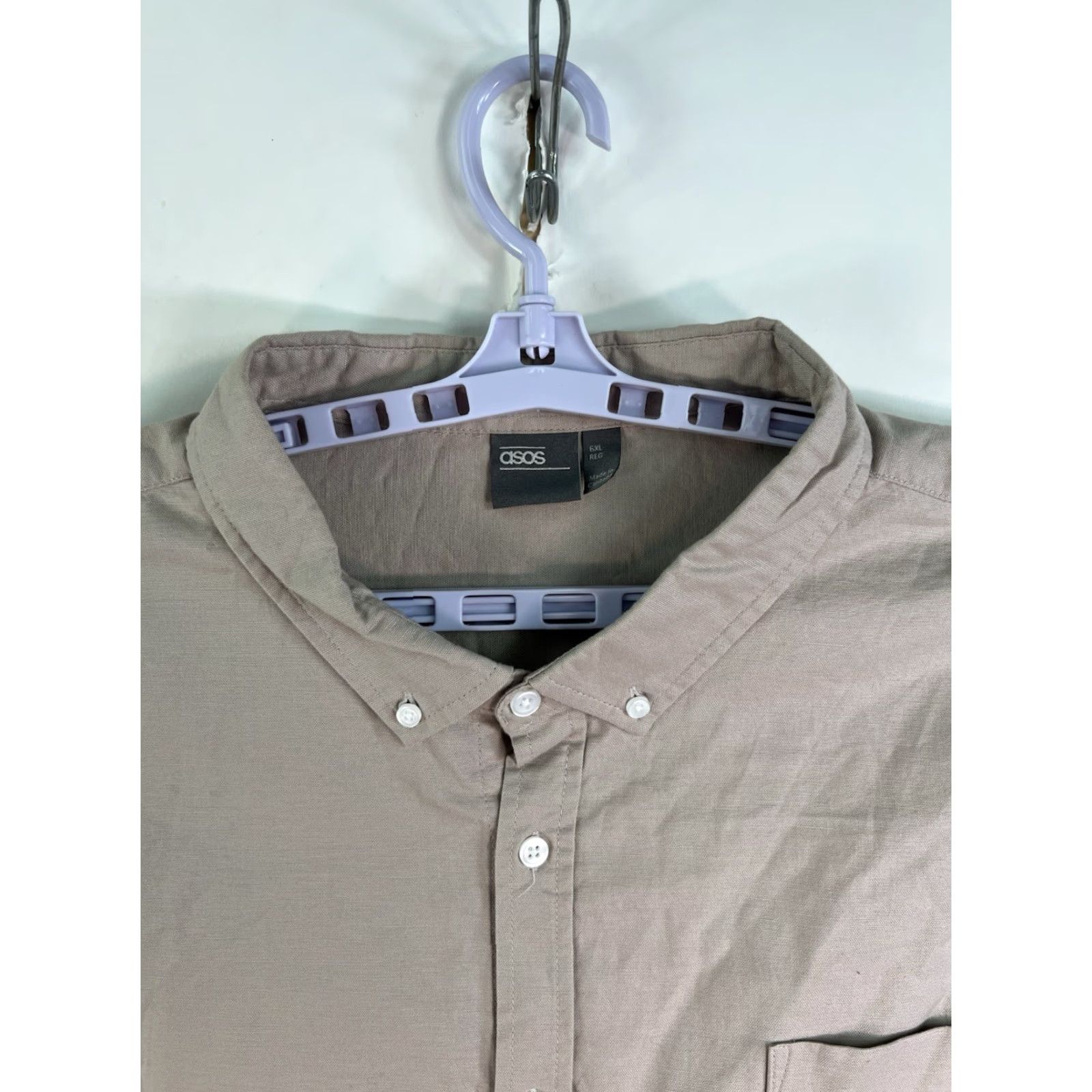 Asos ASOS Button-Down Shirt Mens Size 6XL Beige Long Sleeve (Big & Tall) - Cotton, Solid, Collared, Button-Up, 62" Chest, Regular Fit Size US XXL / EU 58 / 5 - 3 Thumbnail