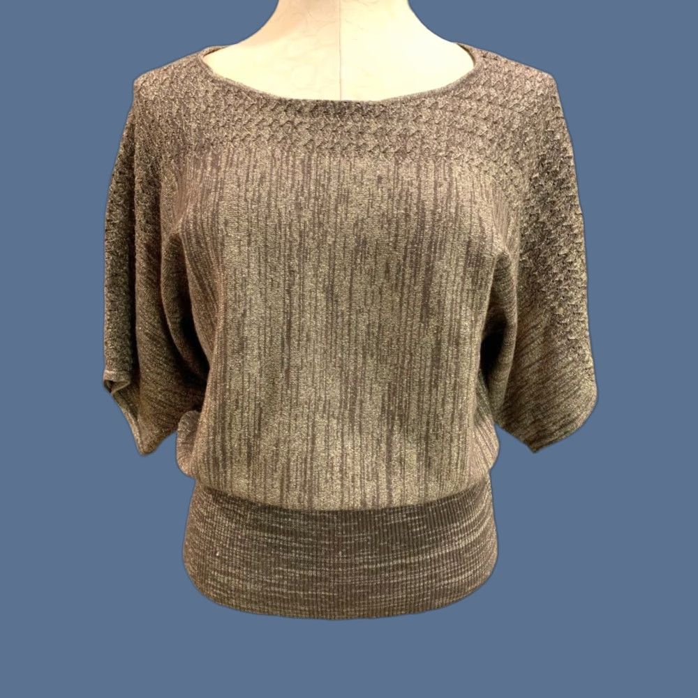 Vintage VINTAGE United States Sweaters Pullover Womens Size M Metallic Sparkle Banded Waist Brown 64% rayon 28% polyester 8% metallic Womens 60s? Size M / US 6-8 / IT 42-44 - 1 Thumbnail