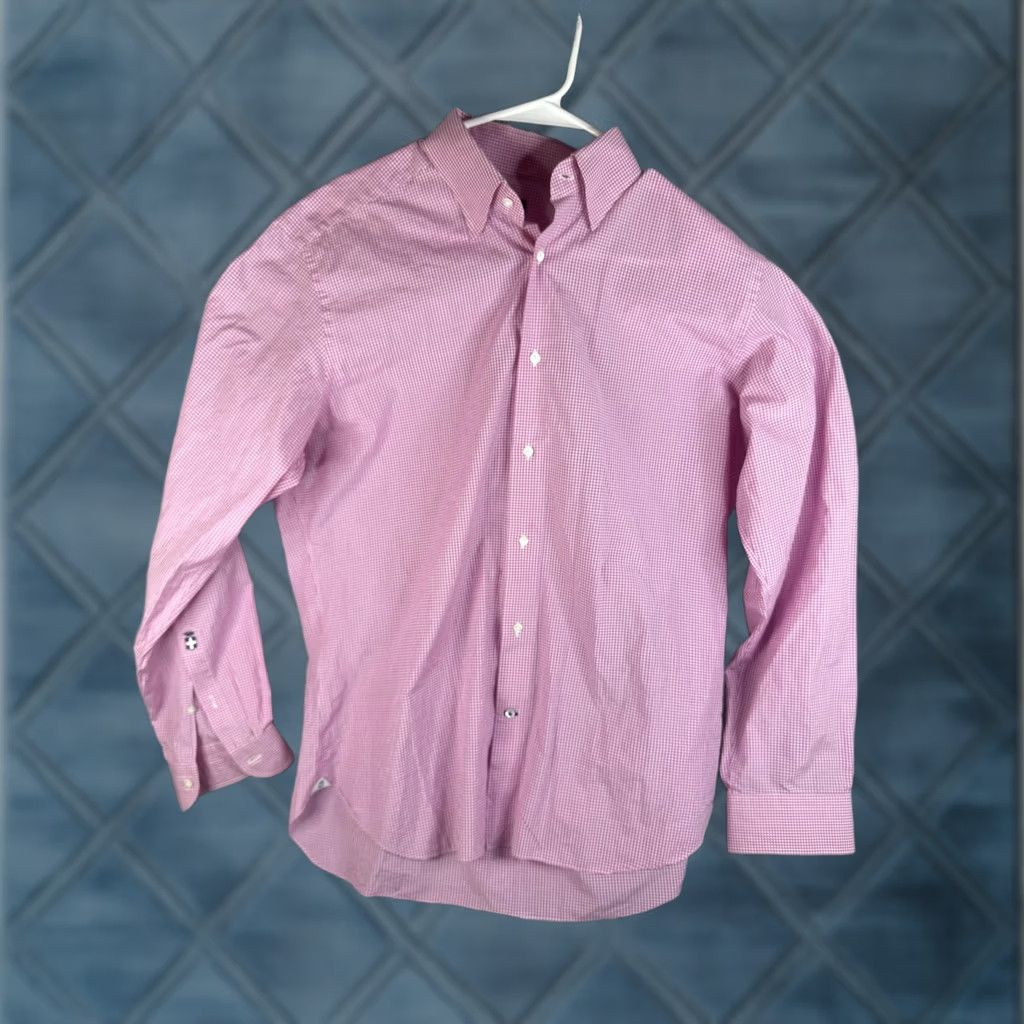 Vintage Truzzi Shirt Mens L Pink Gingham Button-Down Dress Long Sleeve Size 42R - 1 Thumbnail