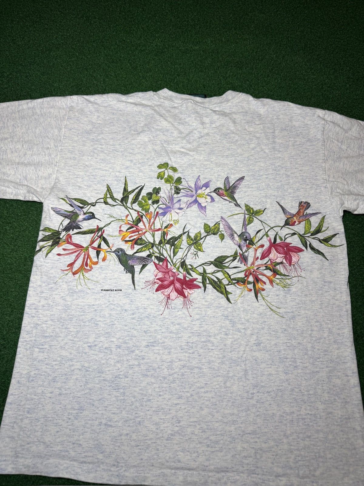 Habitat Humingbird Flower Nature Print 90s Wrap Around L T Shirt Size L / US 10 / IT 46 - 6 Thumbnail