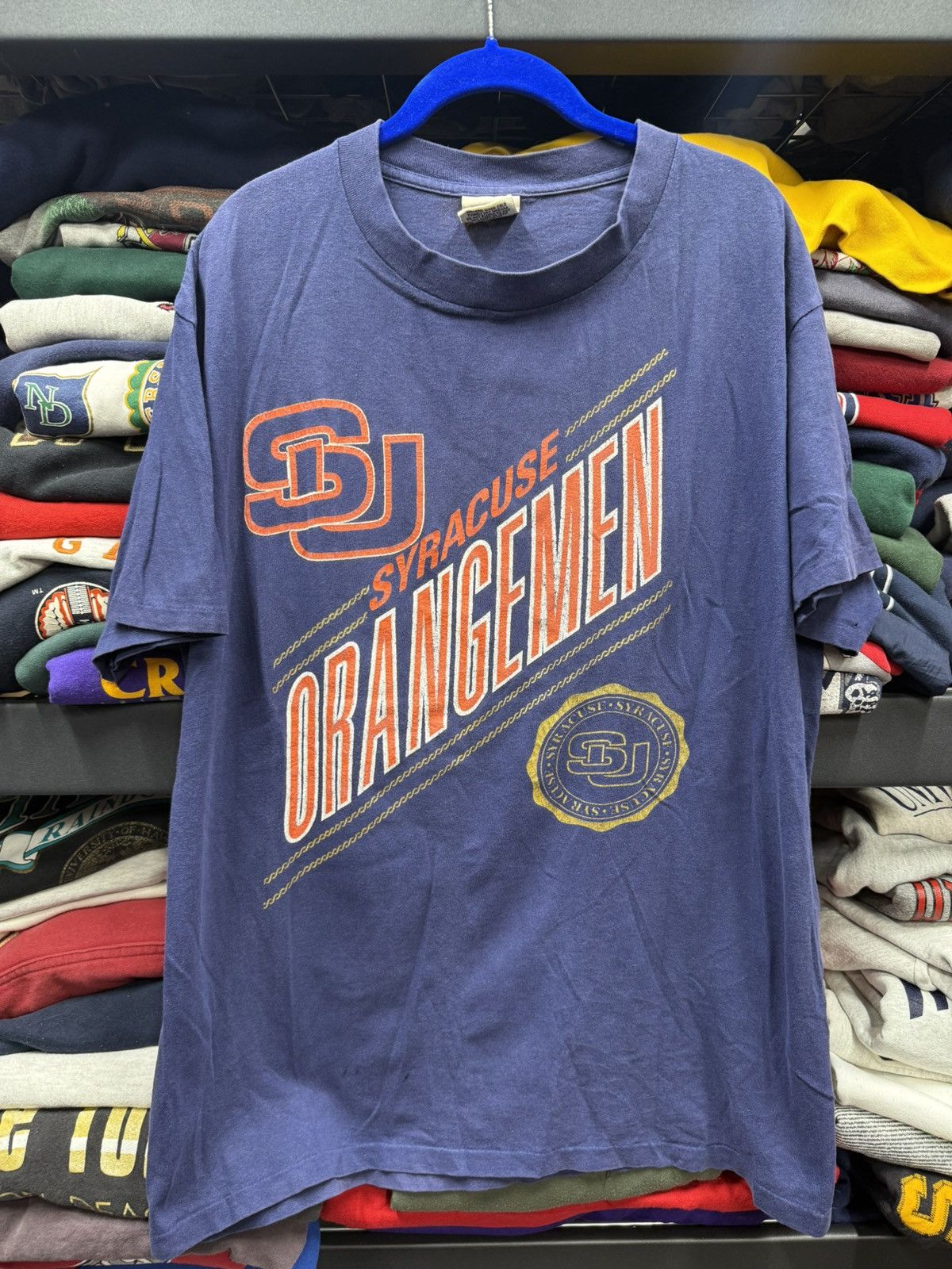 Vintage Vintage 1990s Syracuse Orangemen Navy Single Stitch nutmeg Size US XL / EU 56 / 4 - 1 Thumbnail