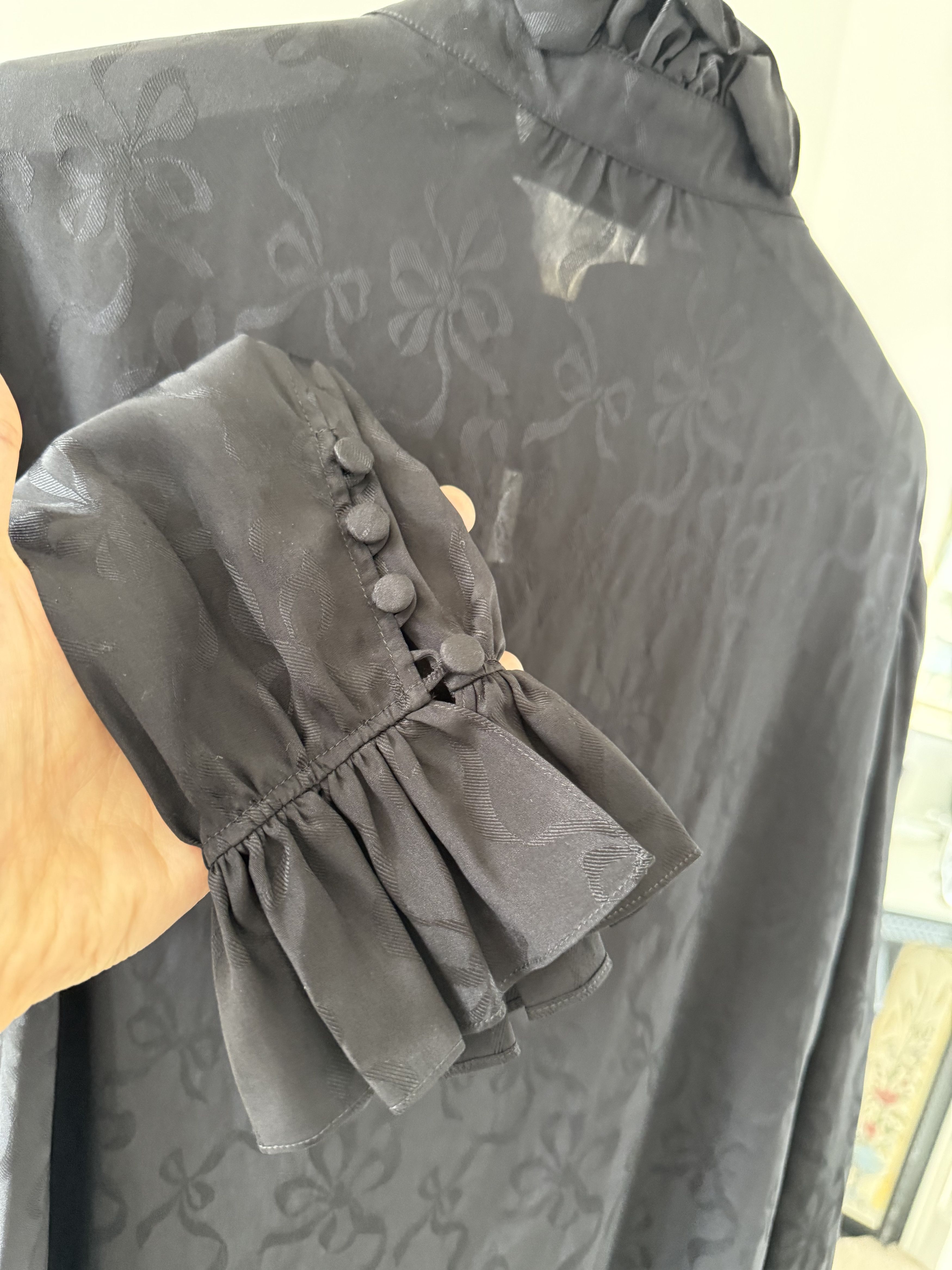 Saint Laurent Paris SS22 Saint Laurent Frilled Blouse in Matte and Shiny Silk Size US XS / EU 42 / 0 - 9 Thumbnail
