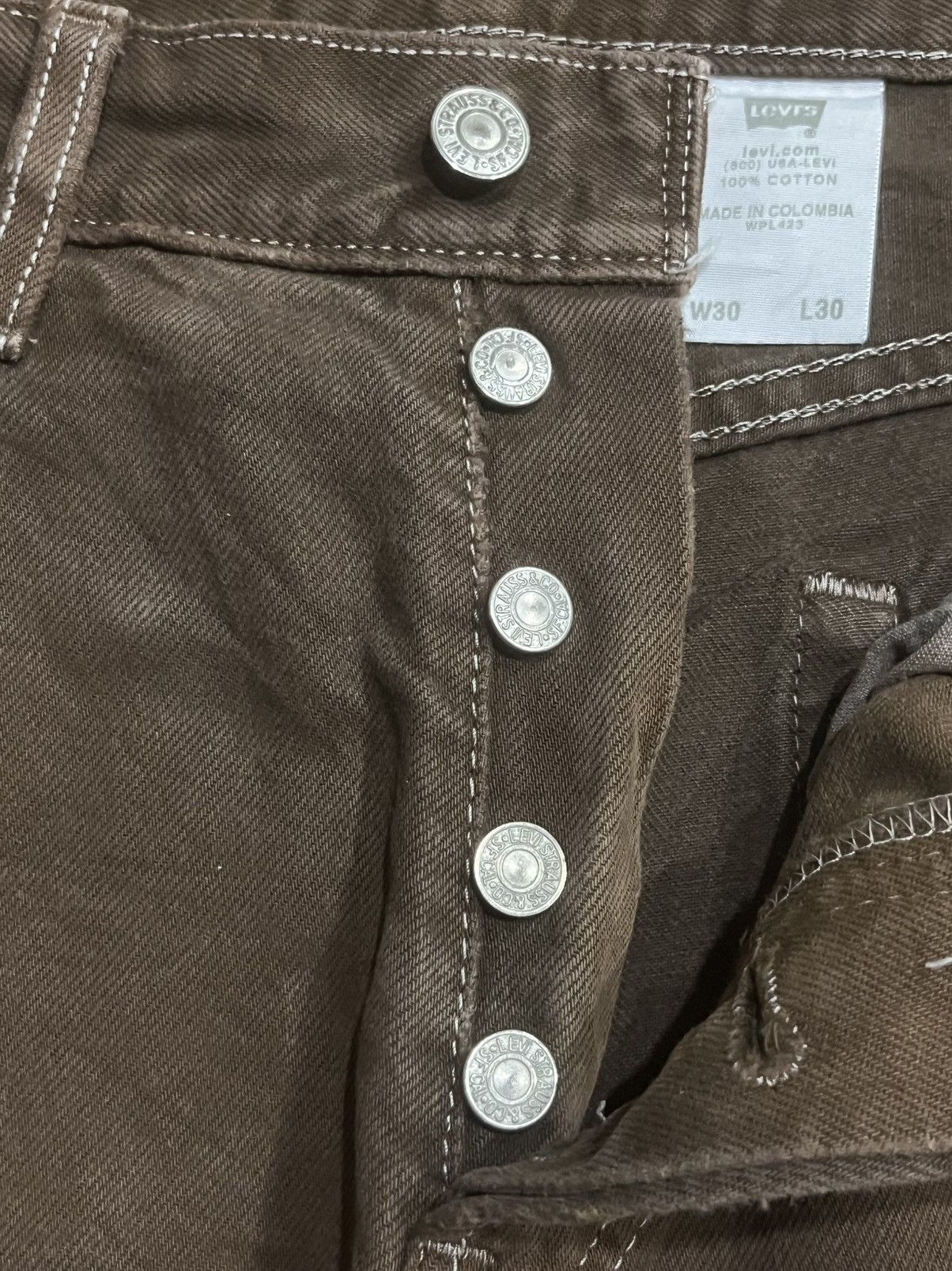 Levi's ⚡️Vintage⚡️Y2K Levis 501 Buttonfly Brown Wash Distressed Jeans Size US 30 / EU 46 - 6 Thumbnail