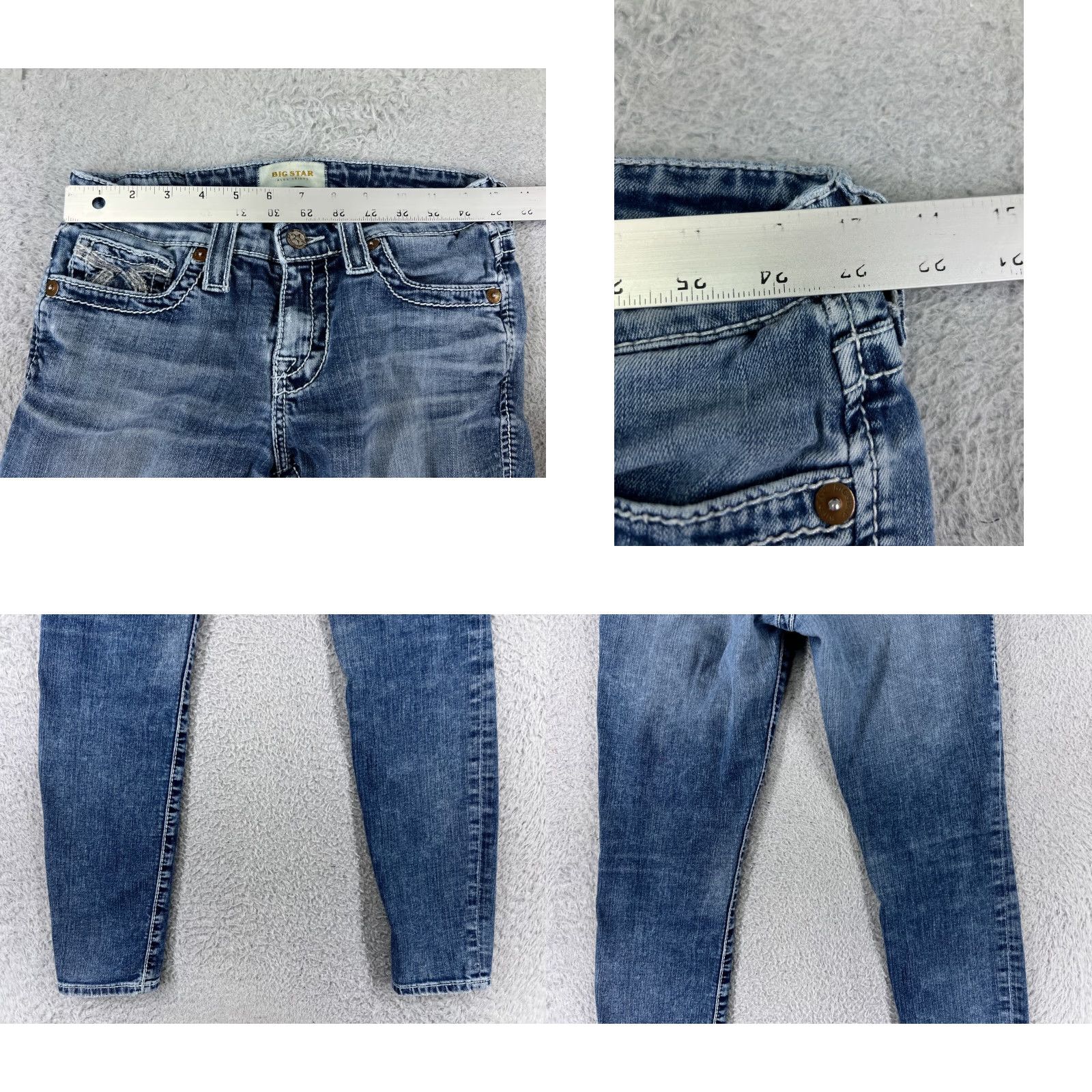 Denime VINTAGE Big Star Jeans Women 26 Blue Denim Skinny Low Rise Embroidered Stars Size 26" / US 2 / IT 38 - 9 Thumbnail