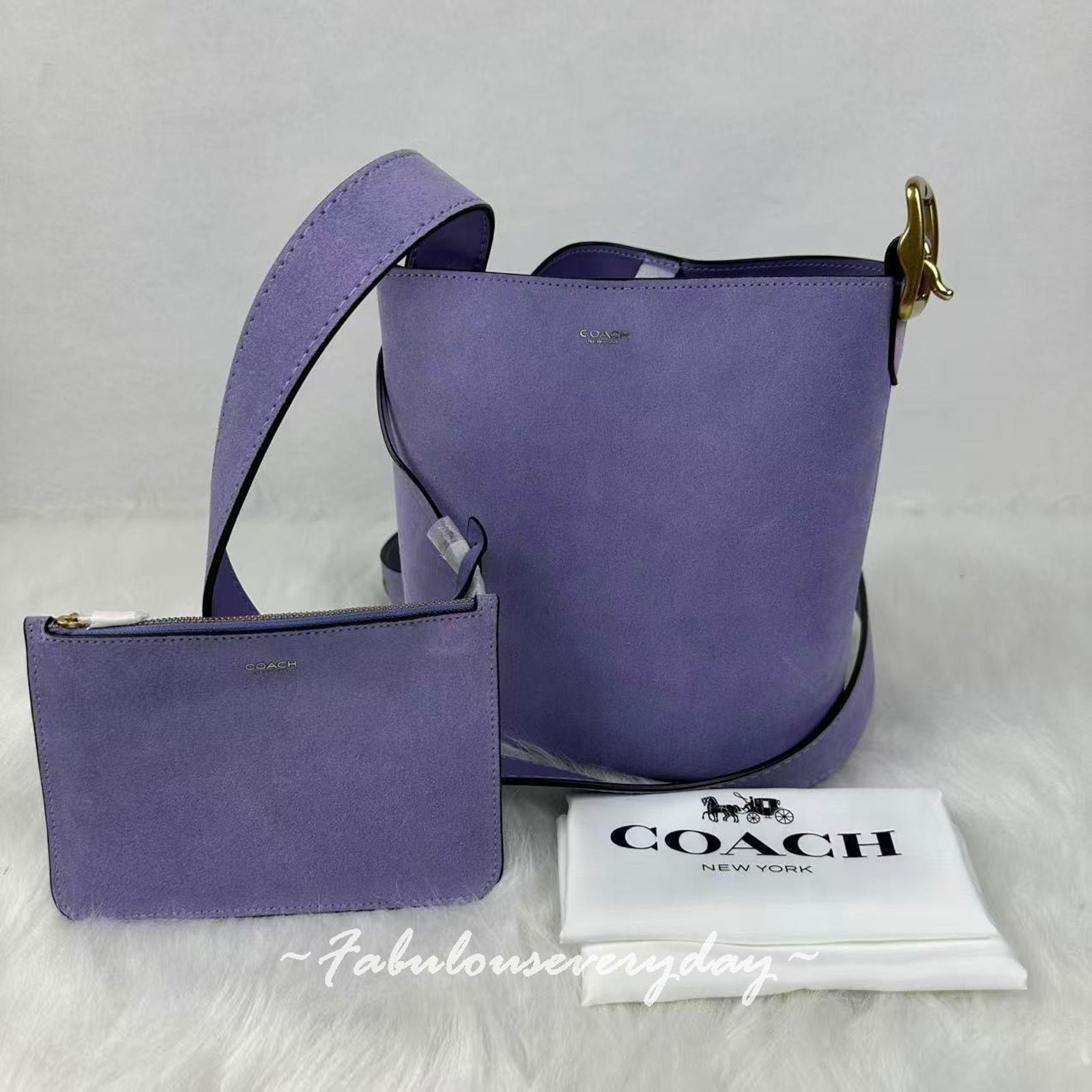 Coach Coach Bleeker Bucket 21 Crossbody in Suede/Brass/Violet Mist Size ONE SIZE - 1 Thumbnail