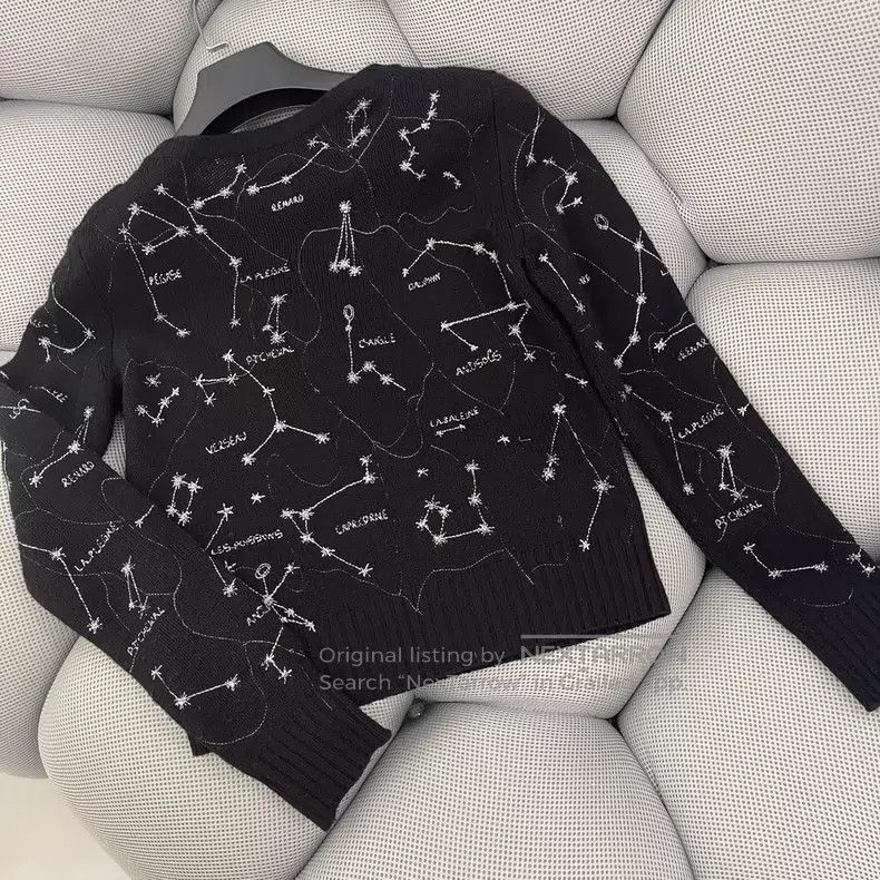 Dior Dior Black embroidered two-strand yarn full of stars cashm Size XXS / US 00 / IT 34 - 2 Thumbnail