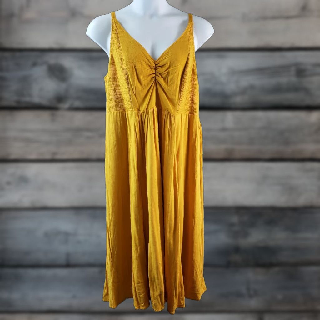 Torrid Torrid Womens Midi Lenny Smocked Bodice Dress Sz 4 Mustard Yellow Rayon Size XXL / US 16-18 / IT 52-54 - 1 Thumbnail