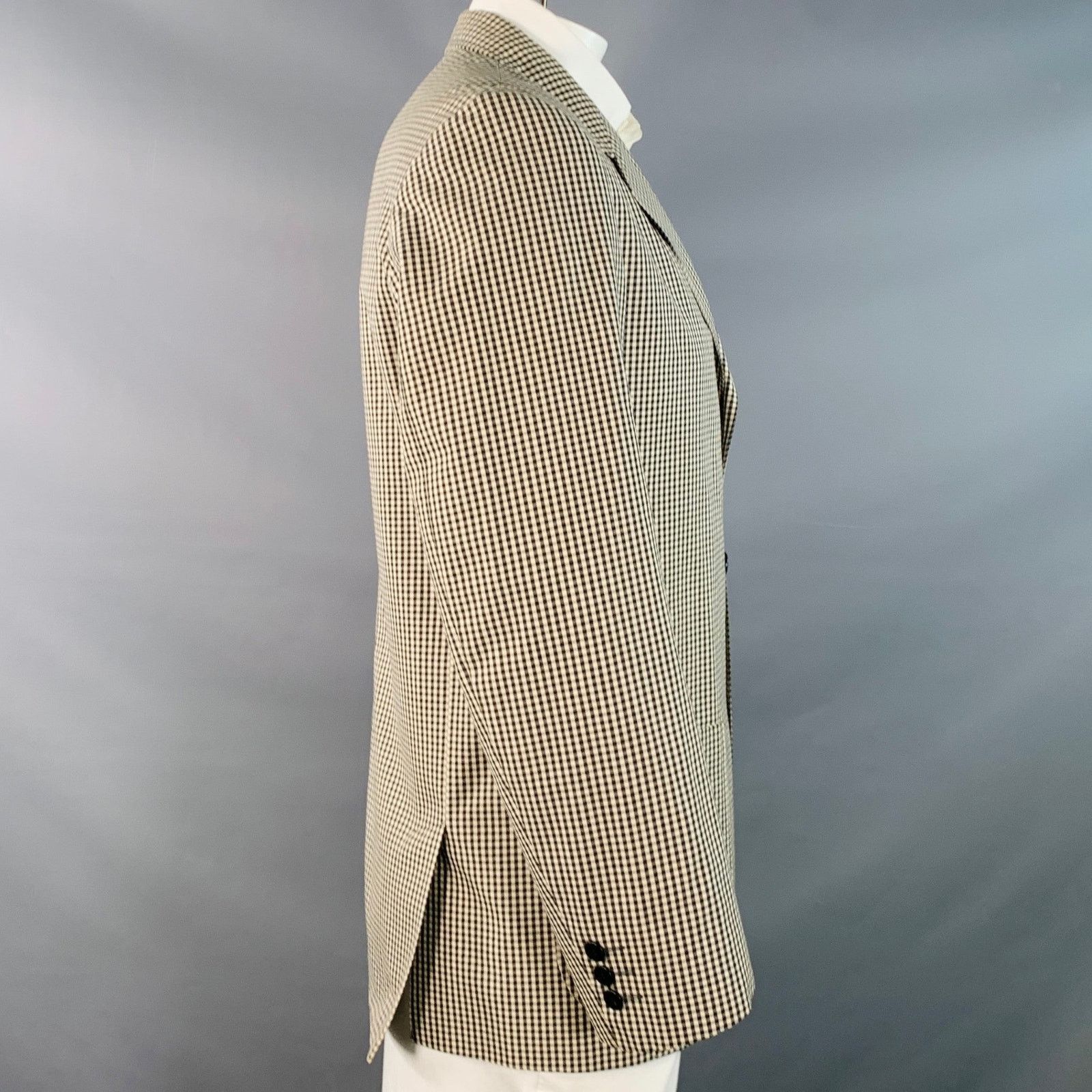 agnes b. Cream Black Gingham Cotton Slim Fit Notch Lapel Sport Coat Size 42R - 3 Thumbnail