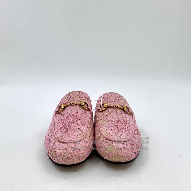Gucci Gucci Pink lace flower embroidery horse buckle casual flat Size US 4.5 / IT 34.5 - 3 Thumbnail