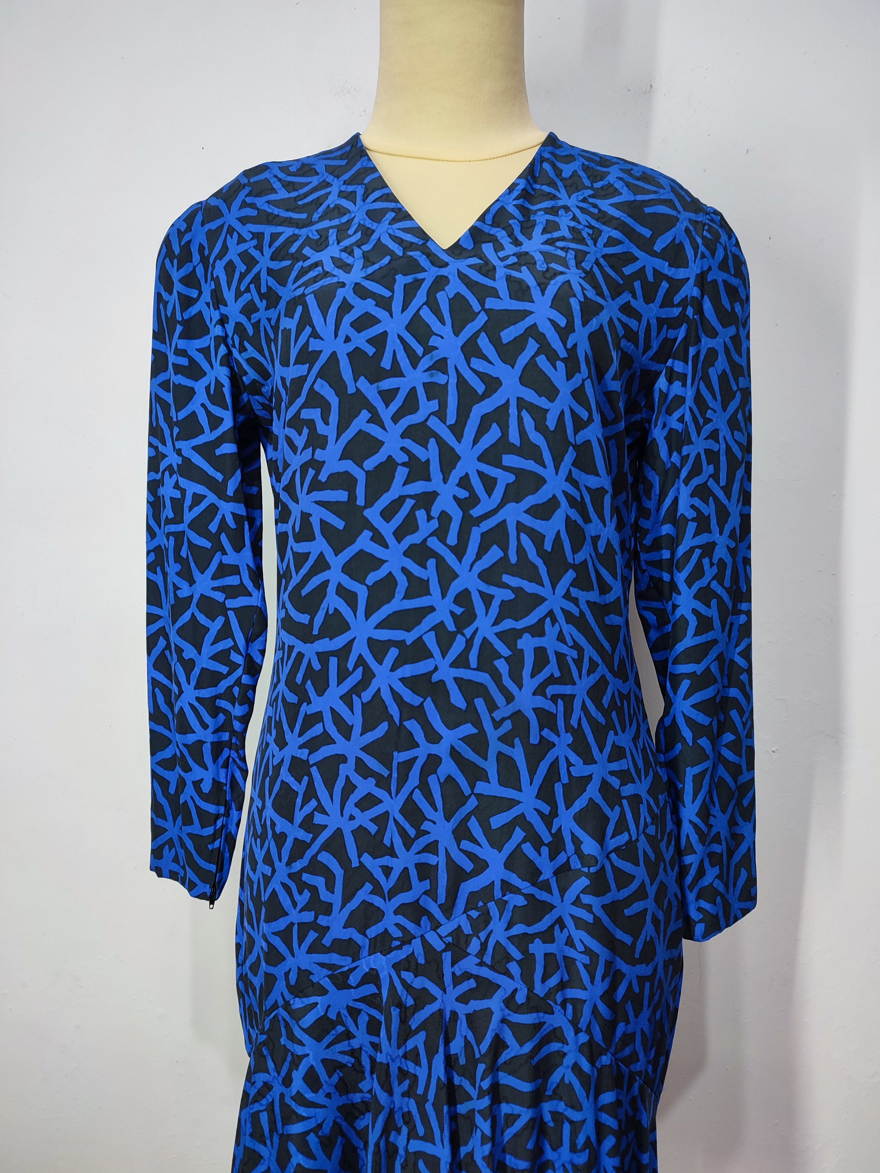 Christian Dior Monsieur × Vintage 🔥Vtg Christian Dior🔥Absract Graphic Silk Midi Dress Size M / US 6-8 / IT 42-44 - 4 Thumbnail