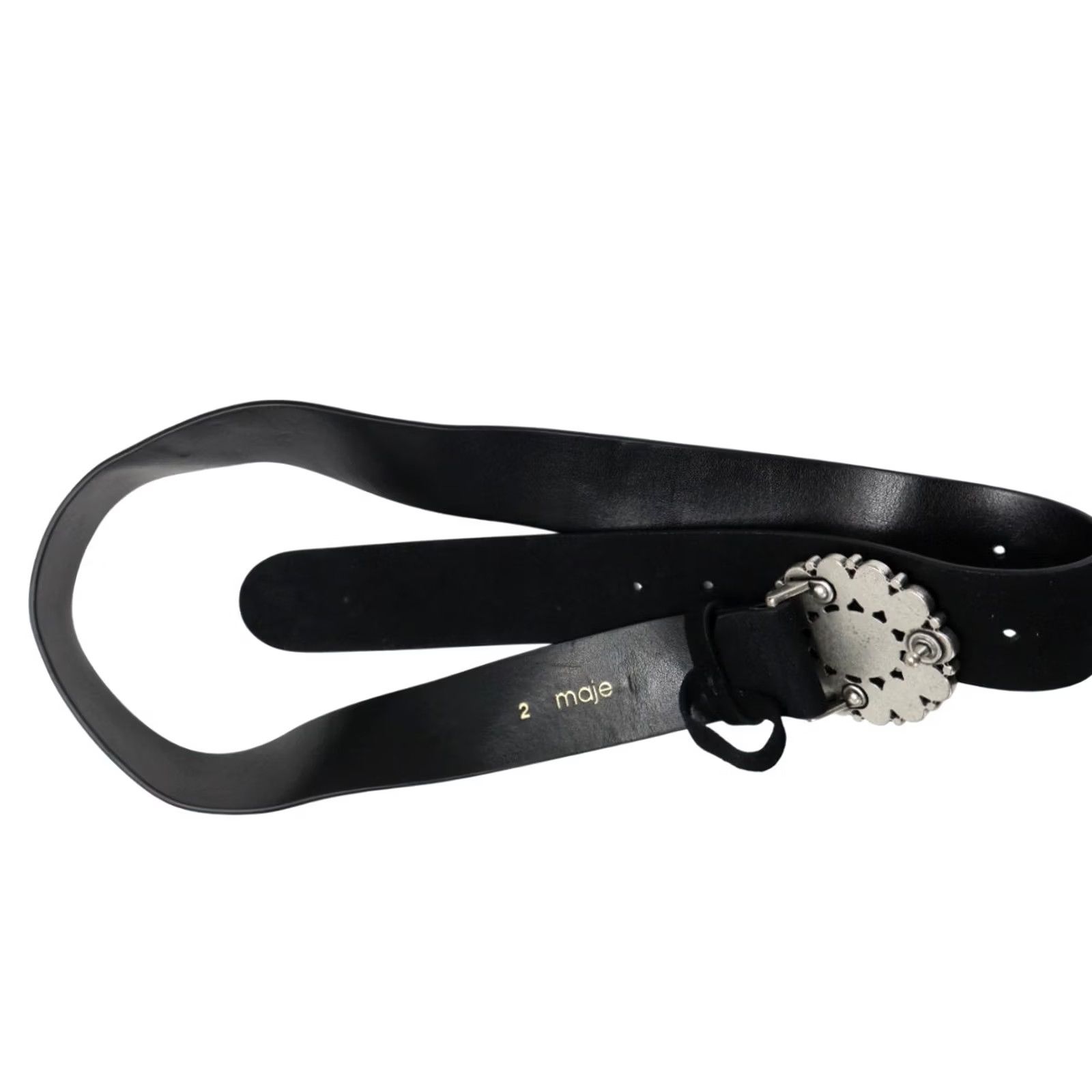Maje MAJE Belt Women's MEDIUM Leather Press Stud Metal Buckle Black Belt Size ONE SIZE - 5 Thumbnail