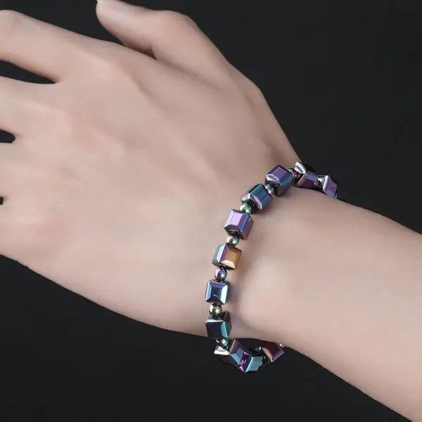 Jewelry Iridescent Cube Beaded Stretch Bracelet, Colorful Jewelry Size ONE SIZE - 2 Thumbnail