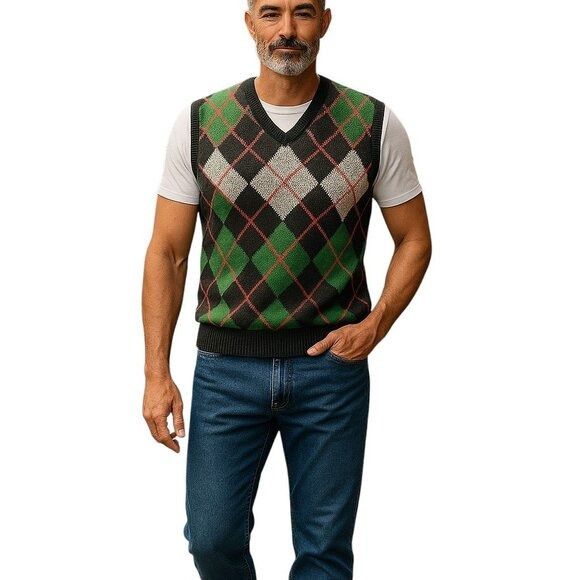 Vintage Vintage Huntington Ridge hand knitted stripes squares vest Size US L / EU 52-54 / 3 - 1 Thumbnail