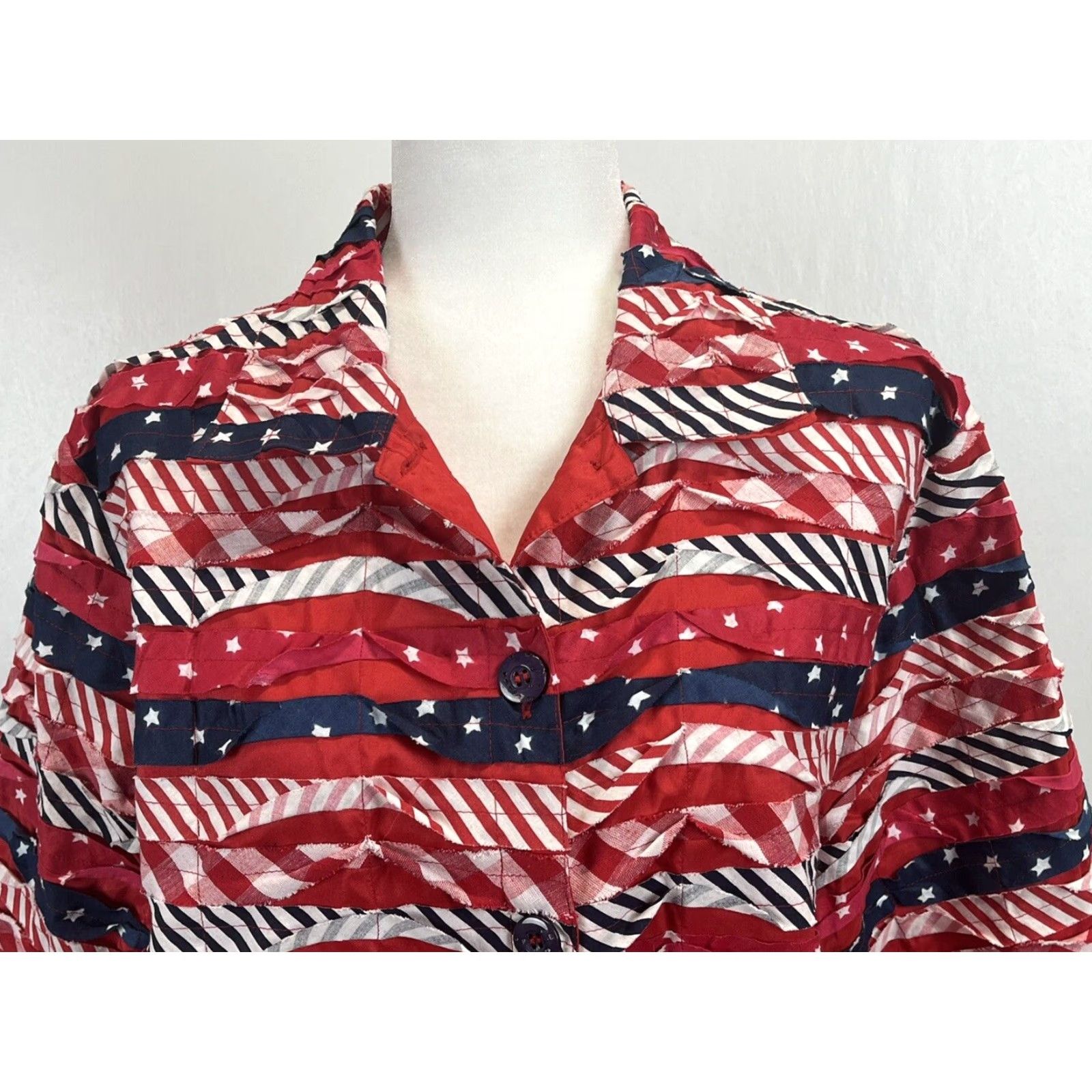 Vintage VINTAGE Keren Hart Women's Quilted Flag Jacket Large Red White Blue 4th July Patriotic Size L / US 10 / IT 46 - 6 Thumbnail