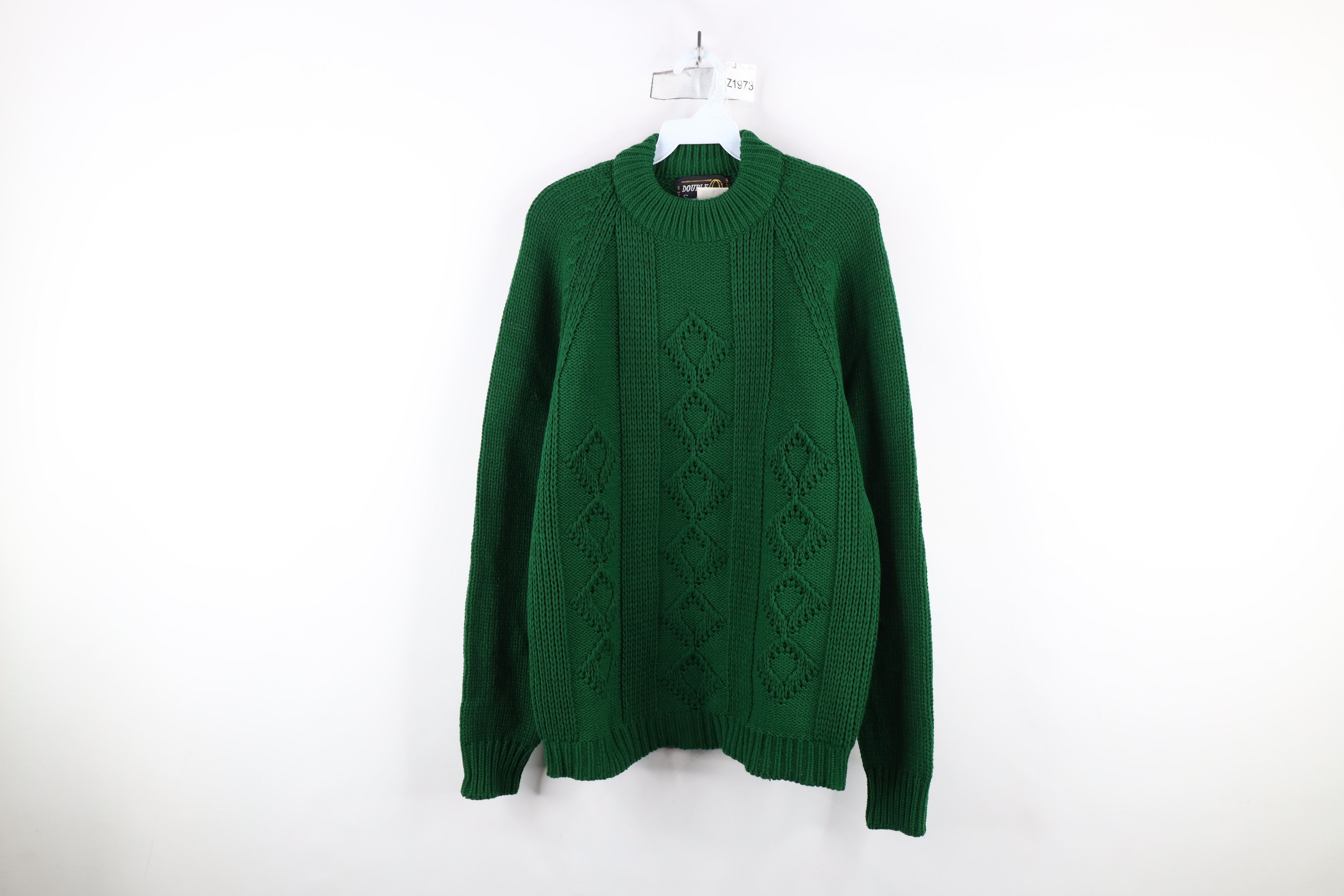 Vintage Vintage 70s Streetwear Ribbed Geometric Knit Sweater Green Size US L / EU 52-54 / 3 - 1 Thumbnail