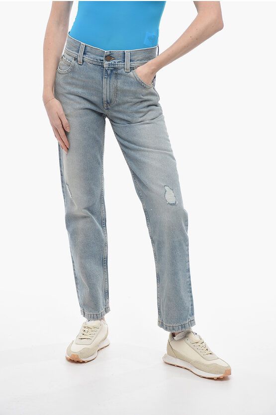image of Palm Angels Medium Wash Regular Fit Jeans in Blue, Women's (Size 27)