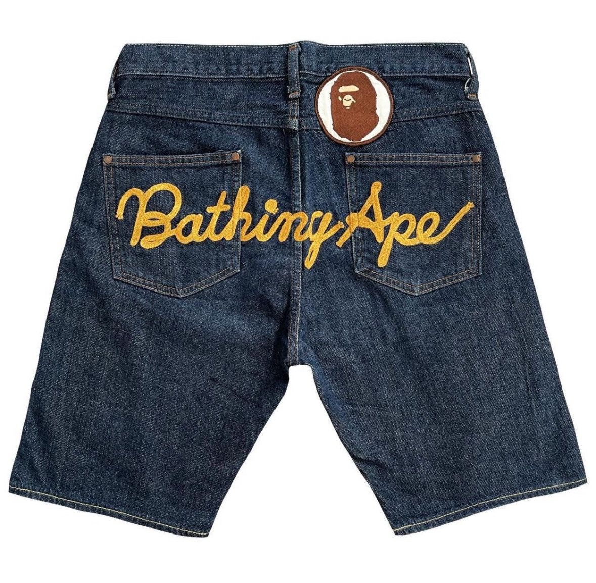パンツ A Bathing Ape Back Logo Denim Short Pant A BATHING APE® College Relaxed Fit 13 Oz Denim Shorts | Bape