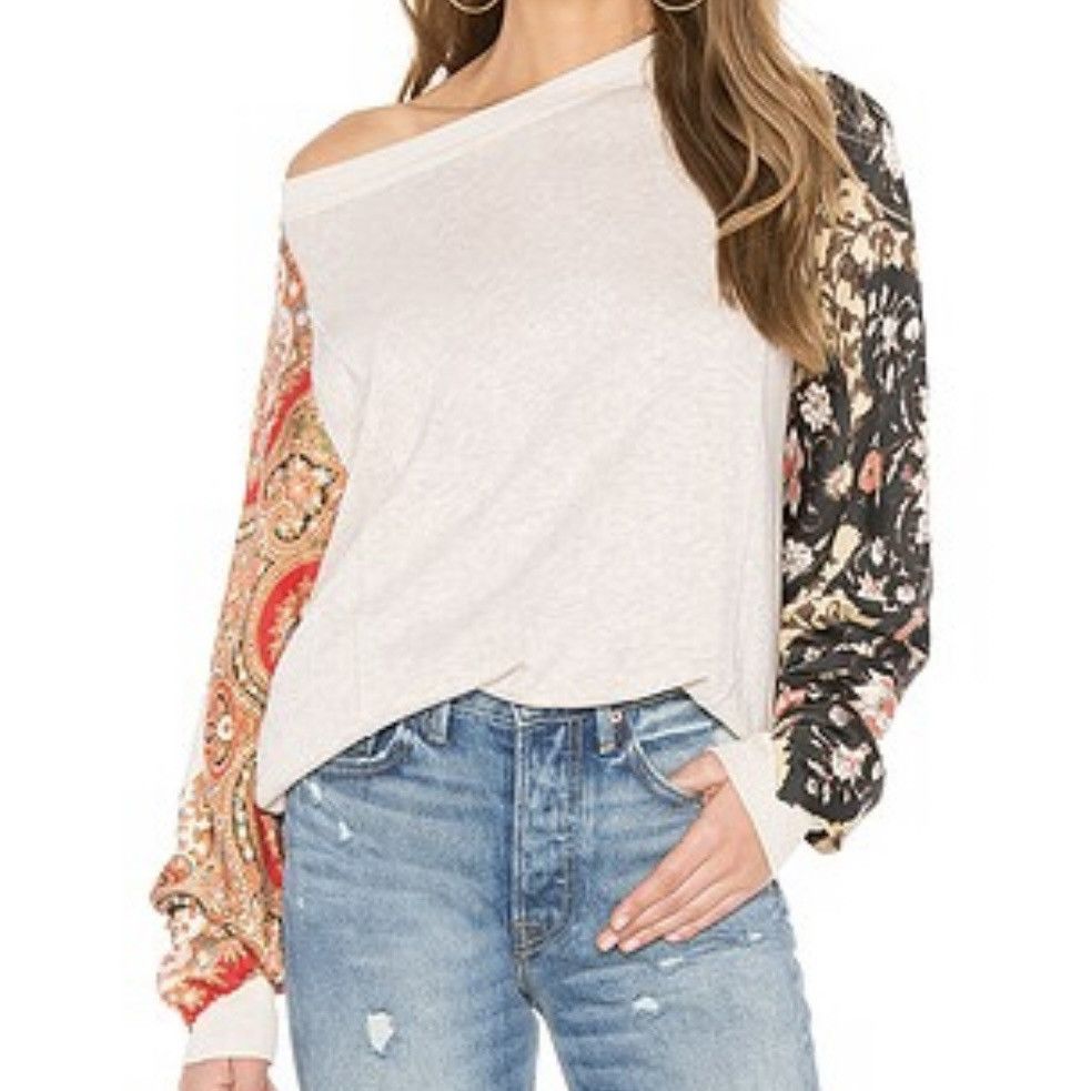 Free People Free People Vintage Affair floral satin sleeve pullover top Size L / US 10 / IT 46 - 1 Thumbnail