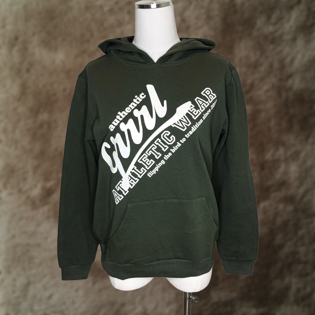Vintage VINTAGE GRRRL Hoodie Army Green Athletic Wear Victoria Small Front Pocket Spellout NWT Size S / US 4 / IT 40 - 1 Thumbnail