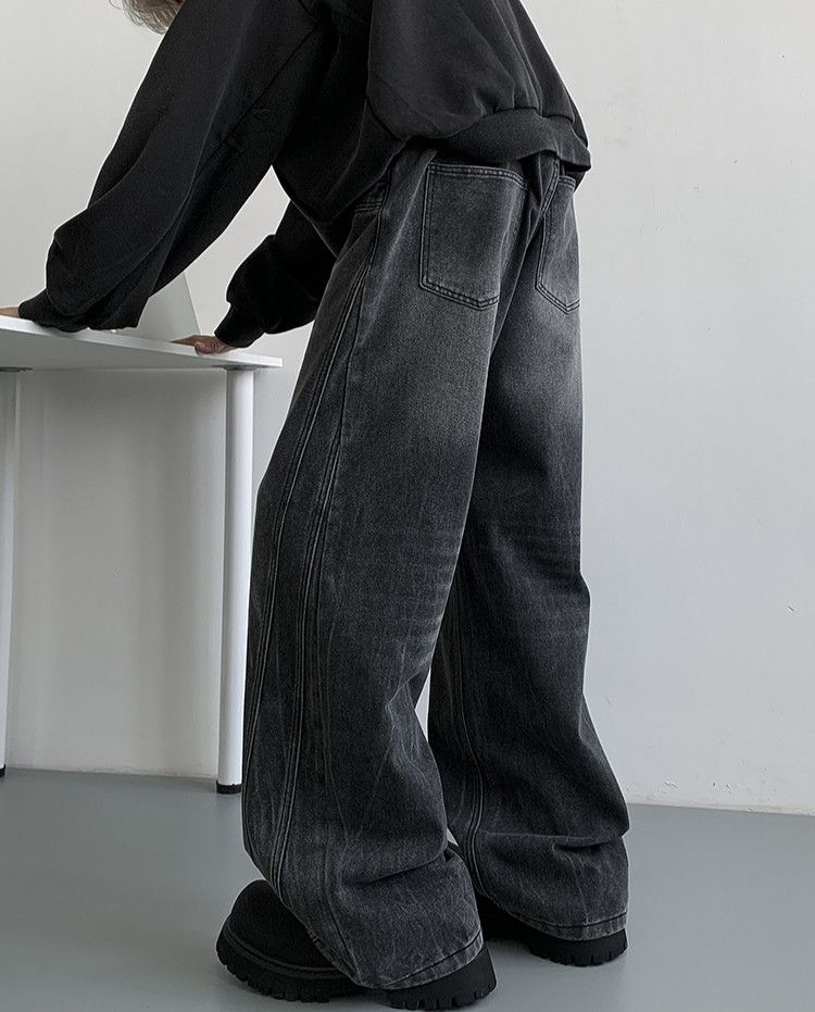 Japanese Brand × Jean Winter Nostalgic Black Jeans Men Chic Patchwork Loose Size US 29 - 4 Thumbnail